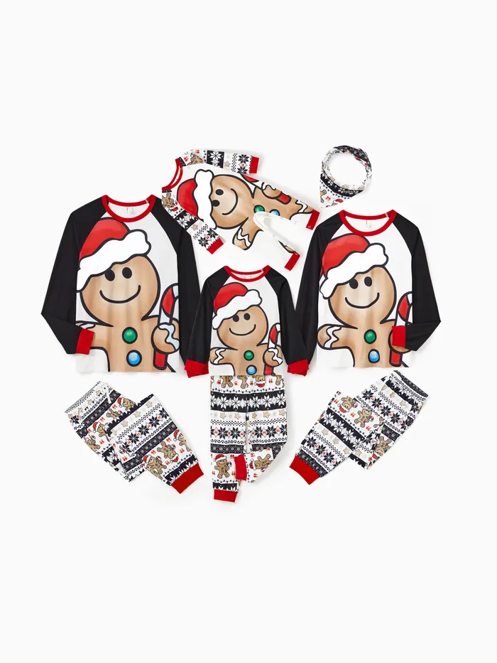 Christmas Family Matching Raglan Sleeves Gingerbread Man Pajamas Sets with Drawstring and Pockets 