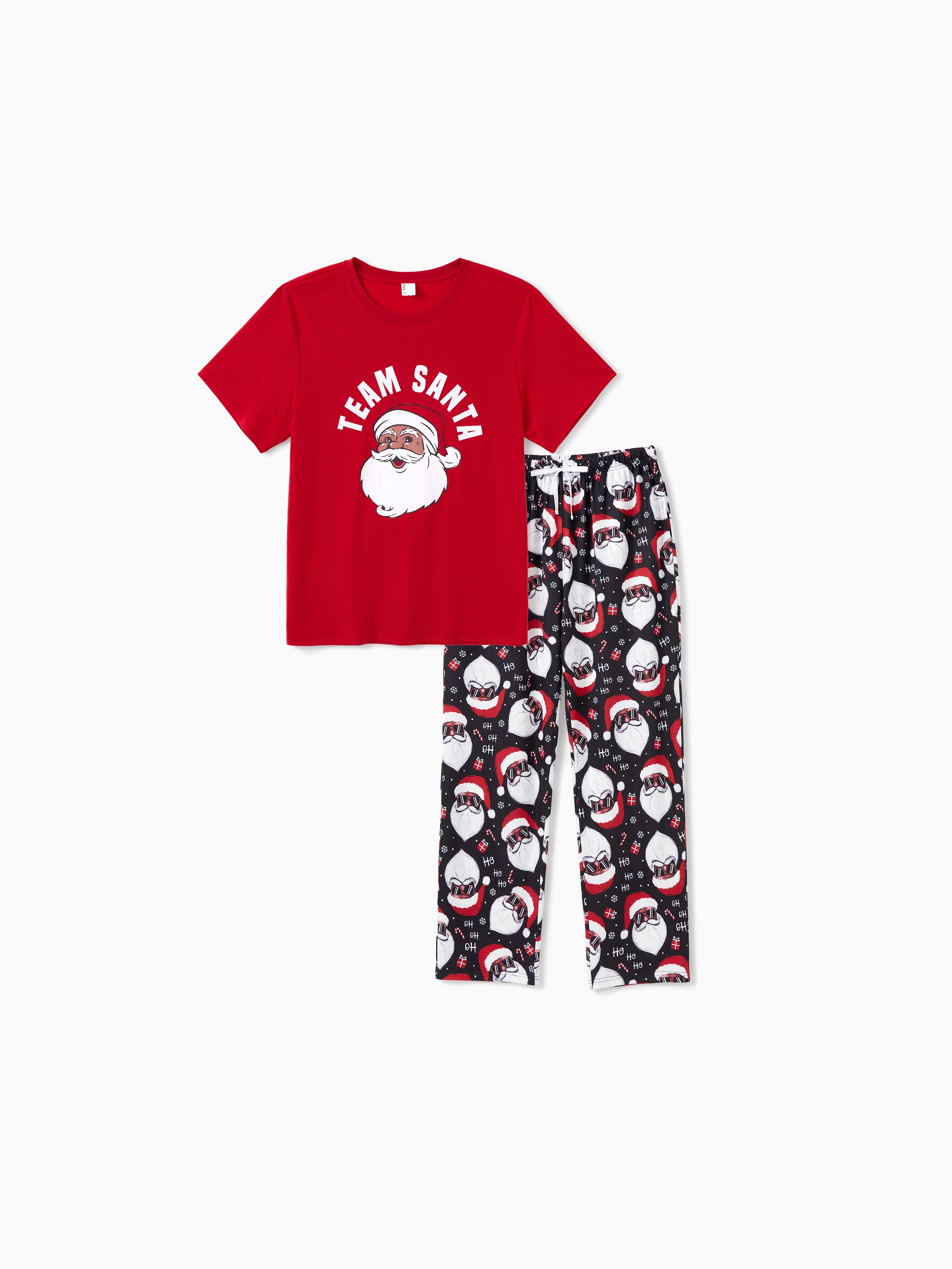 

Christmas Pajamas Family Matching Cool Black Santa Claus Graphic Short Sleeves Pajamas Sets