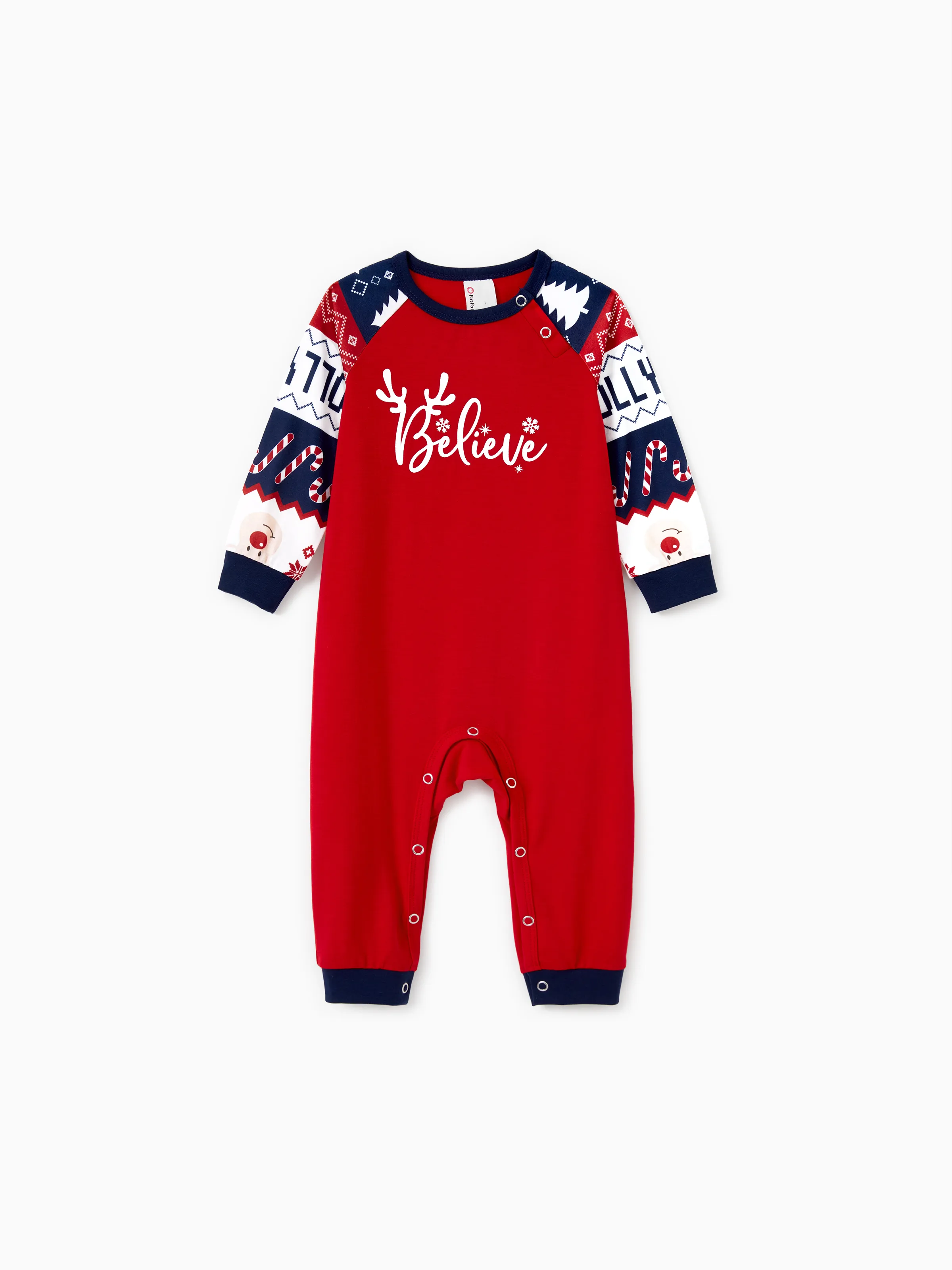 

Christmas Family Pajamas Sets Glow in the Dark Believe Magic Raglan Sleeves Top Allover Pattern Pants with Drawstring and String