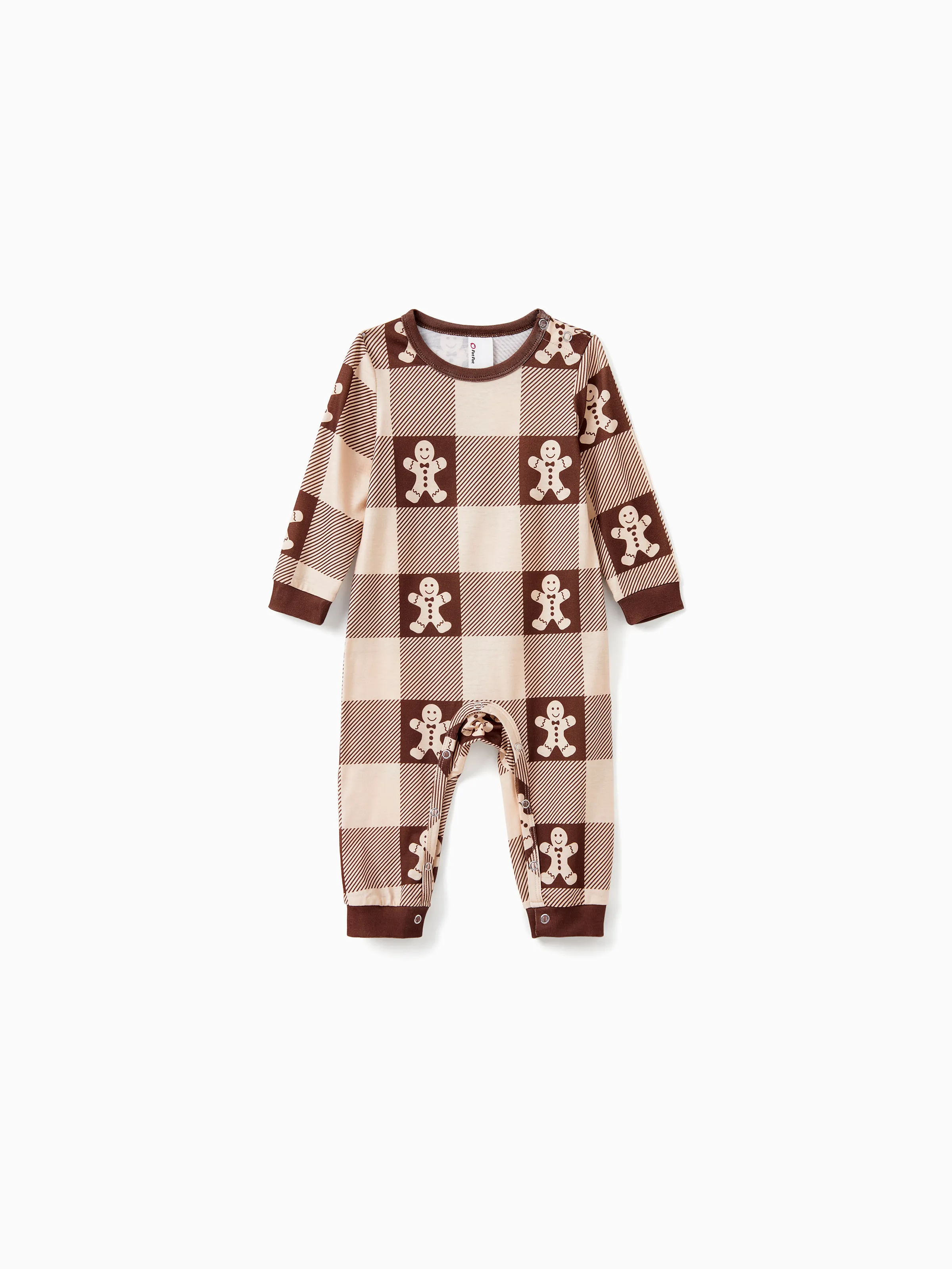 

Christmas Pajamas Family Matching Gingerbread Man Graphic Plaid Pattern Henley Neck Button PJs