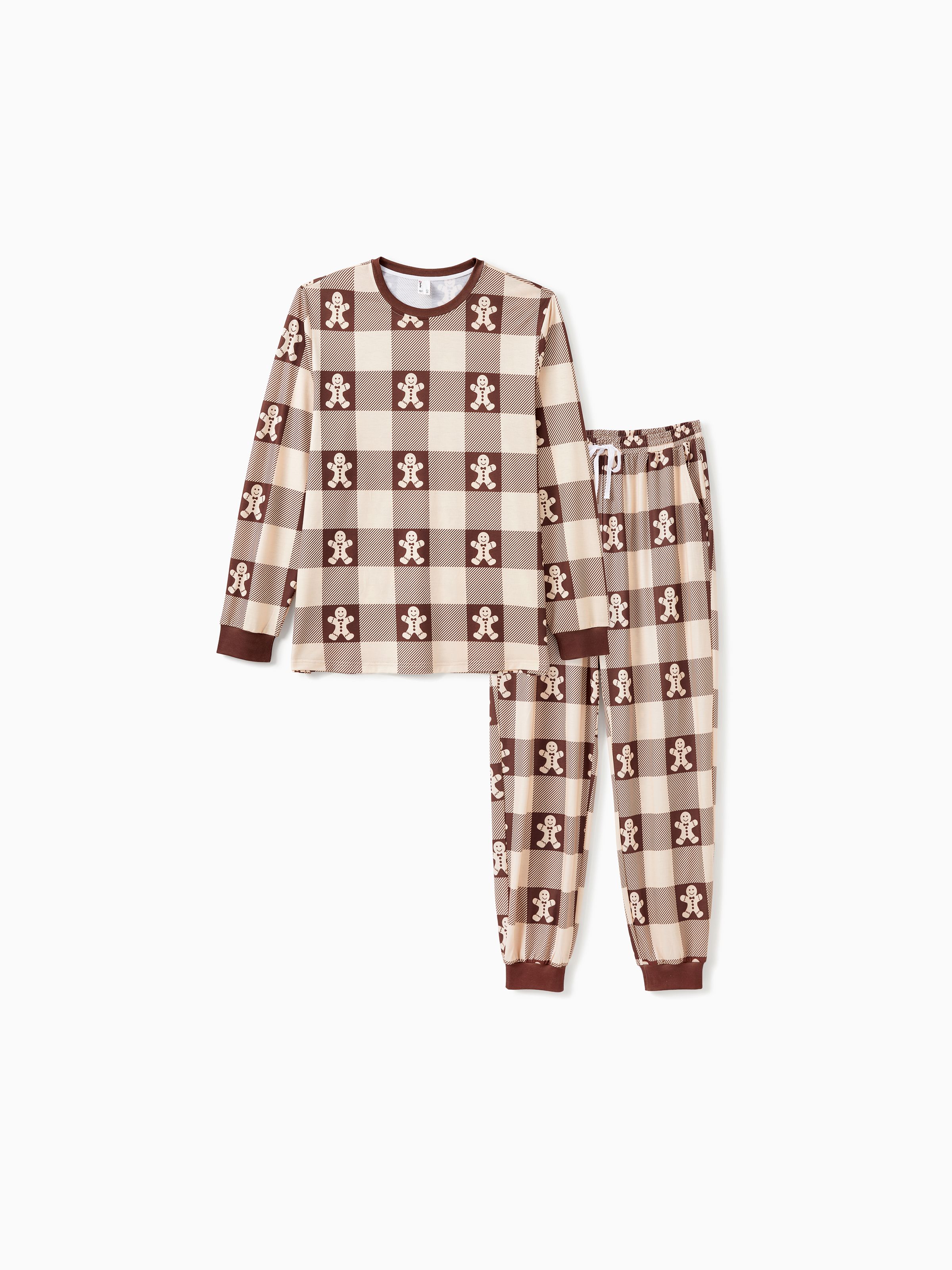 

Christmas Pajamas Family Matching Gingerbread Man Graphic Plaid Pattern Henley Neck Button PJs