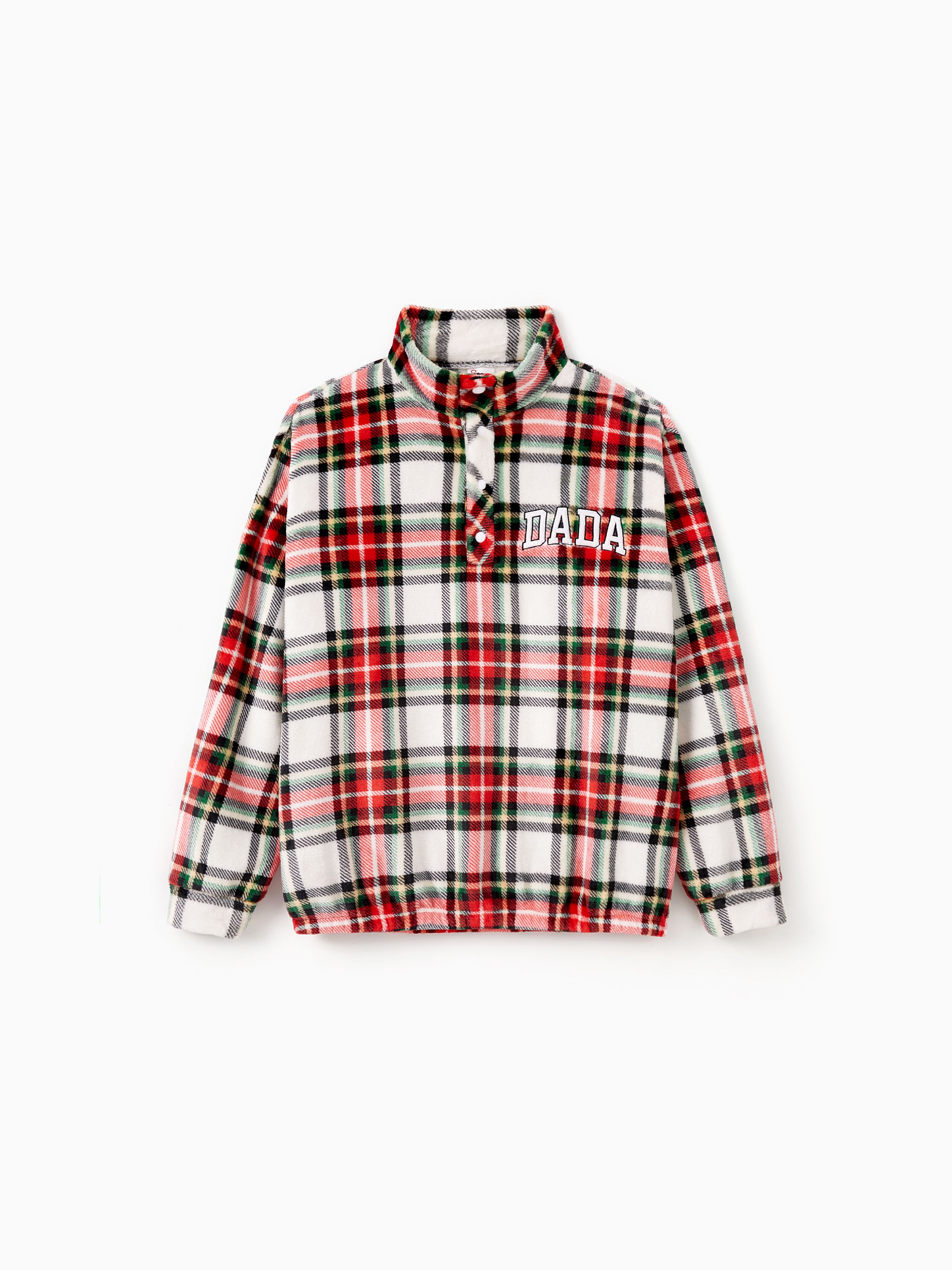 

Family Matching Fleece Red Plaid Button Mid-Neck Pullover