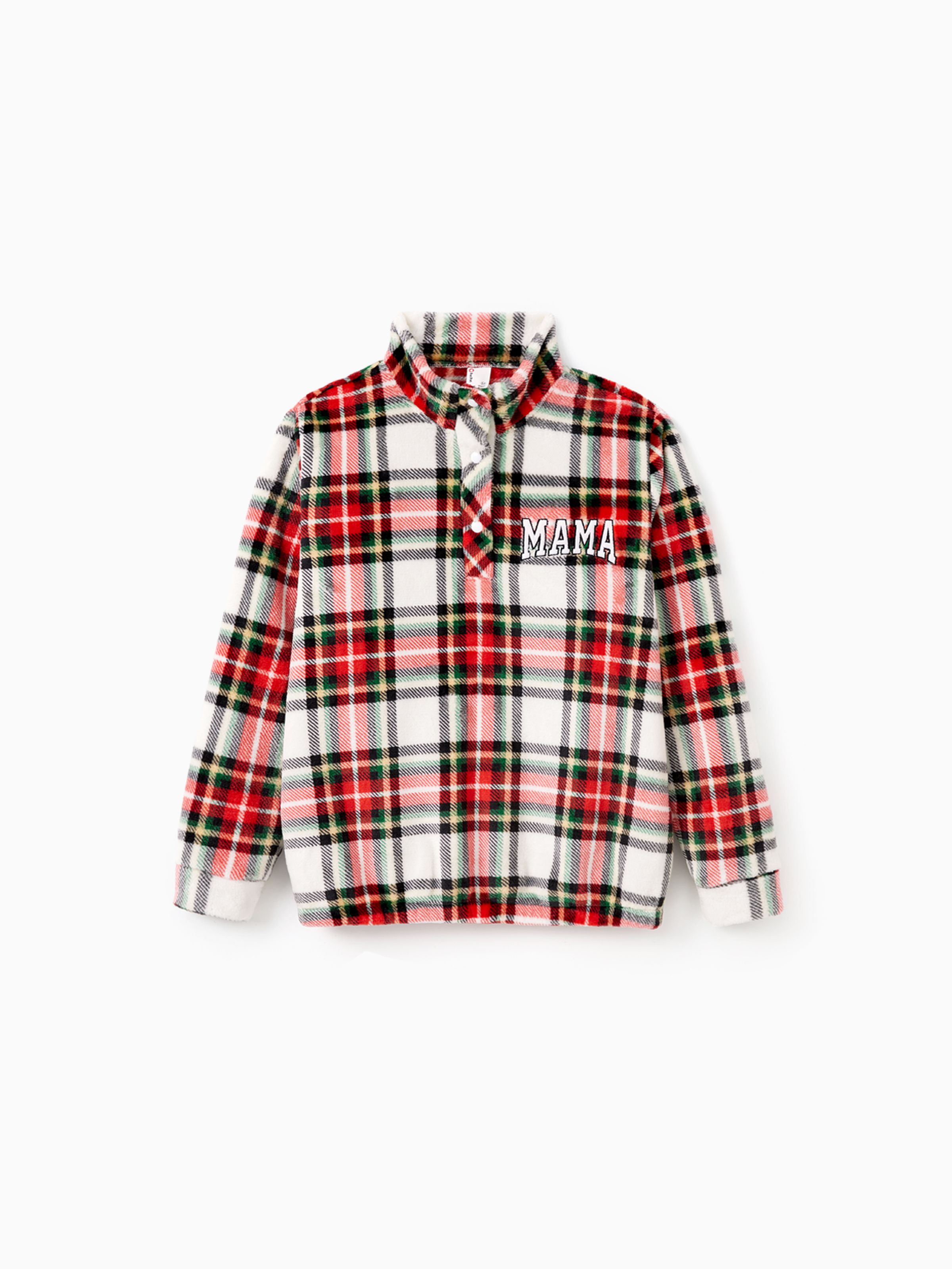 

Family Matching Fleece Red Plaid Button Mid-Neck Pullover