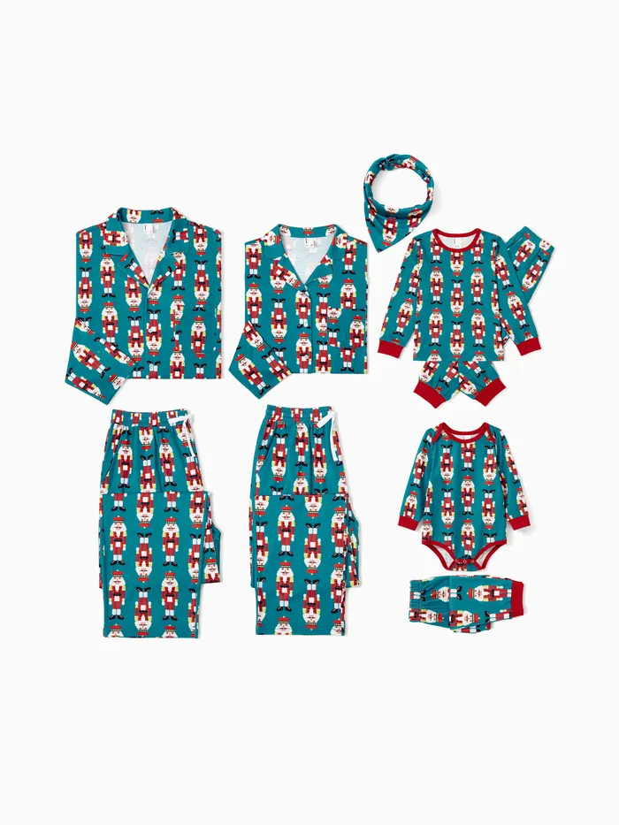 Christmas Family Matching Allover Nutcracker Pattern Collared Pajamas Sets