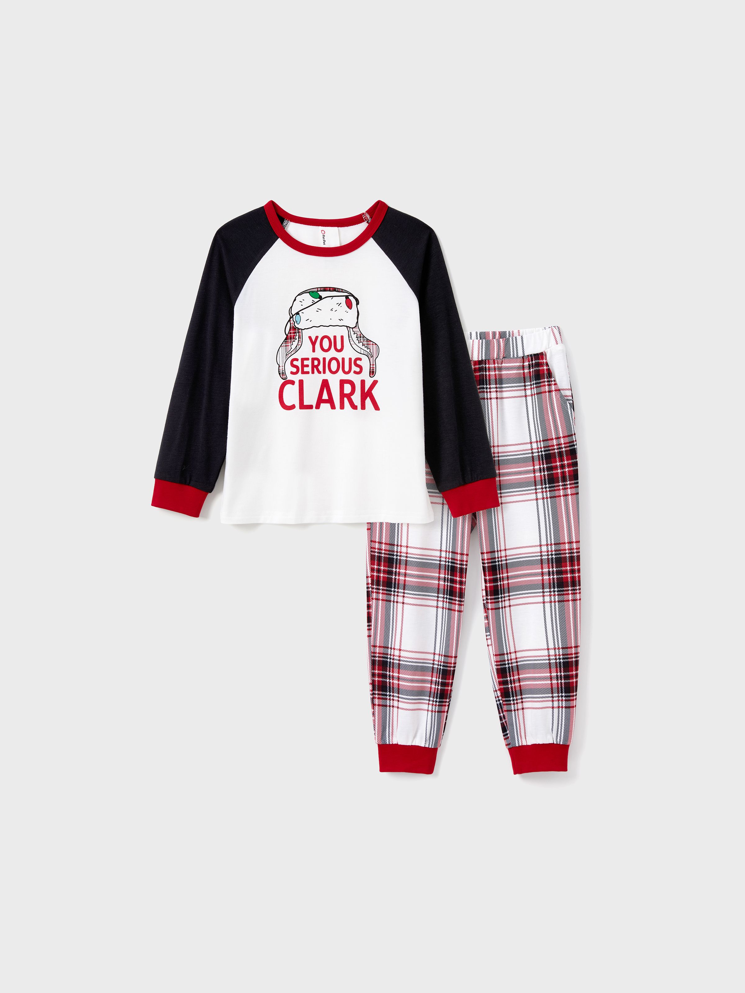 

Christmas Family Matching Pajamas Sets 'You Serious, Clark' Raglan Sleeves Top and Plaid Pants with Drawstring and Pockets