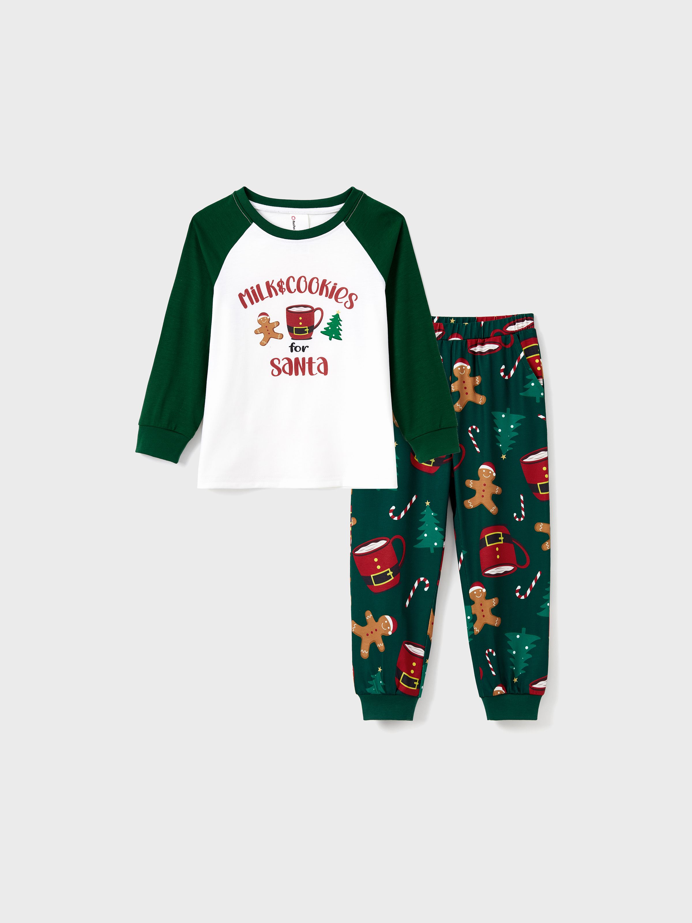 

Christmas Family Pajamas Sets Raglan Sleeves Milk&Cookies for Santa Top and Allover Pants with Drawstring and Pockets ( Flame Resistant )