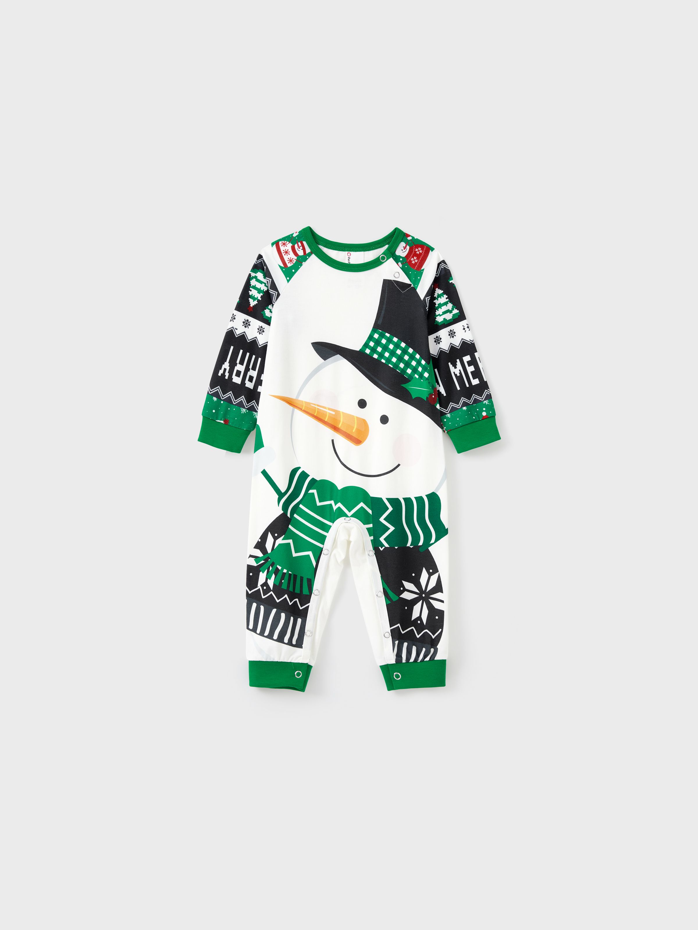 

Christmas Family Matching Raglan Sleeves Snow Man Top Hat Top Allover Pattern Pants Pajamas Sets with Drawstring and Pockets