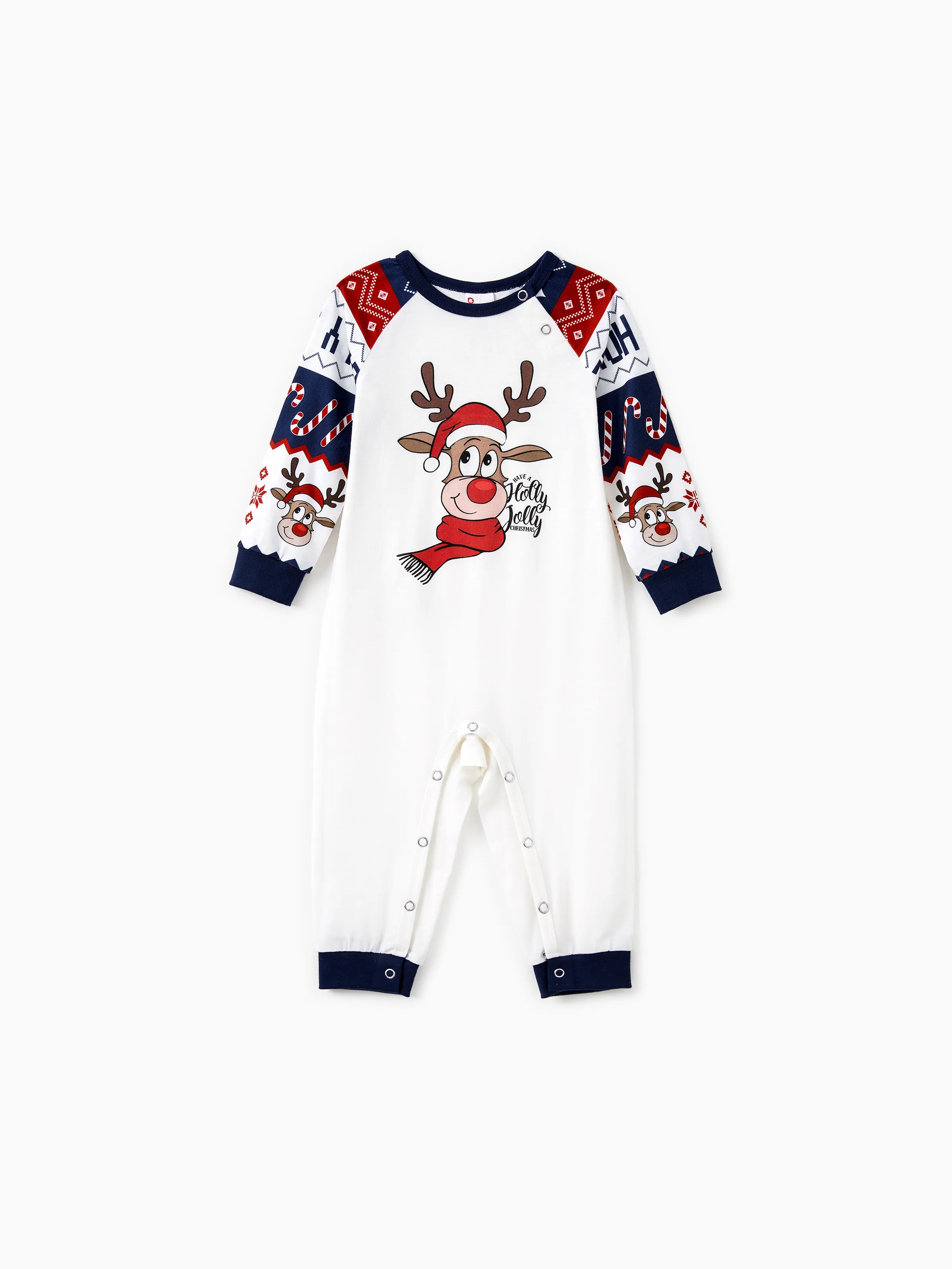 

Christmas Family Matching Raglan Sleeves Red Nose Reindeer Pajamas Sets with Drawstring and Pockets (Flame Resistant)