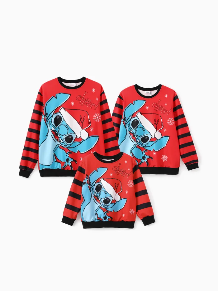 Disney Stitch Family Matching Christmas Stitch Snowflake Striped Print Long-sleeve Sweatshirt 