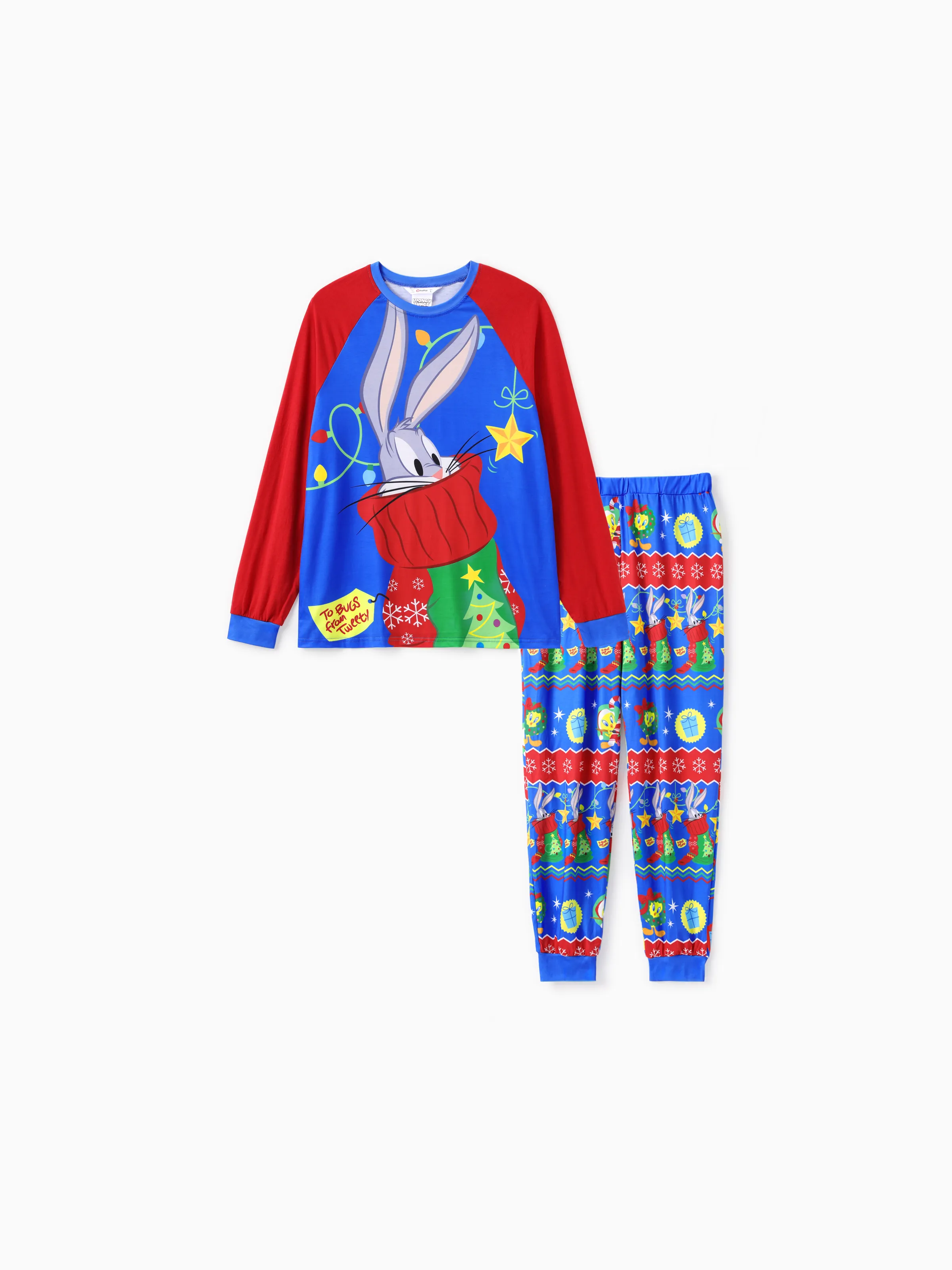 

Looney Tunes Family Matching Christmas Character Print Contrasted Long-sleeve Pajamas Set(Flame resistance)