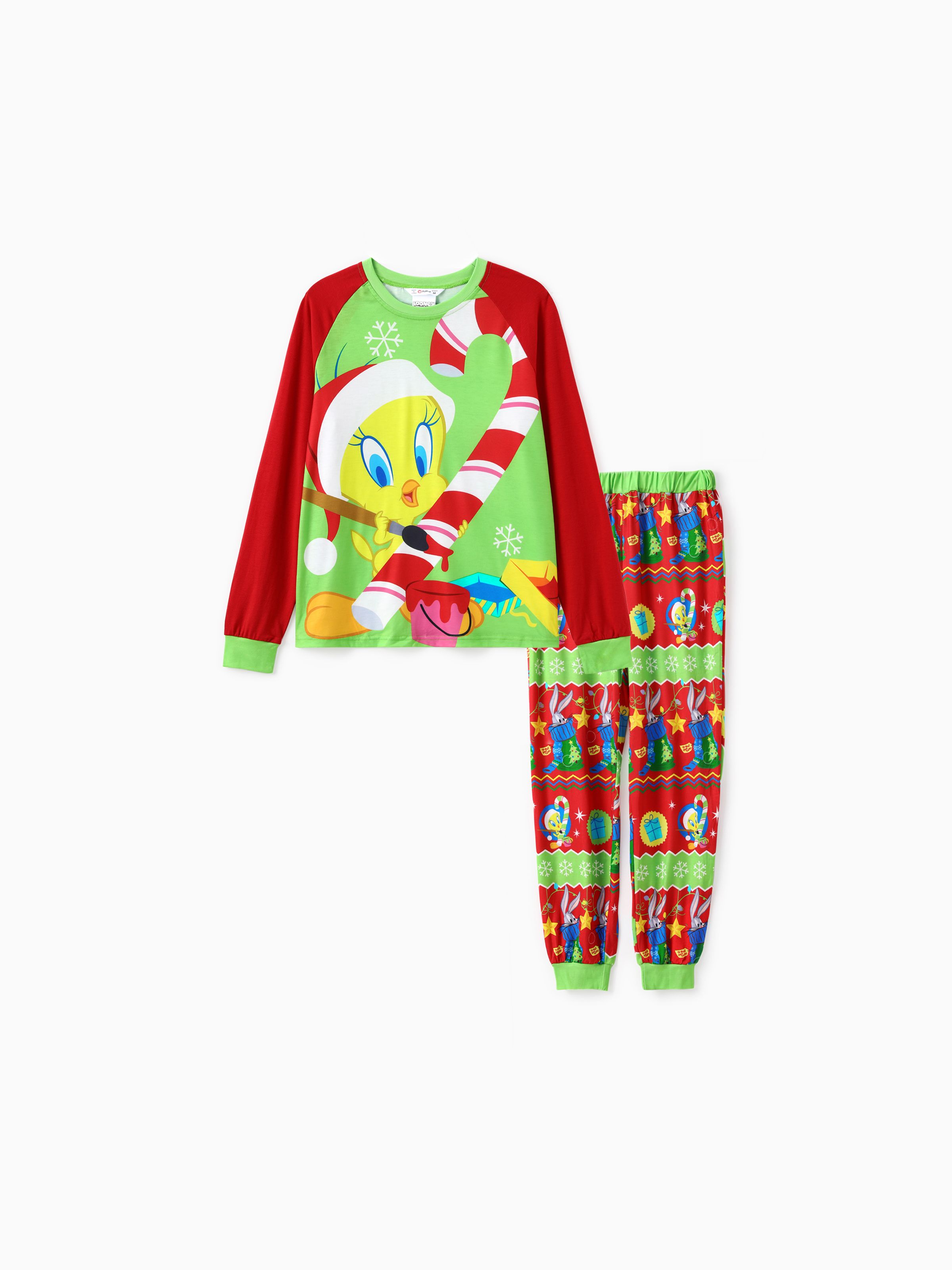 

Looney Tunes Family Matching Christmas Character Print Contrasted Long-sleeve Pajamas Set(flame resistance)