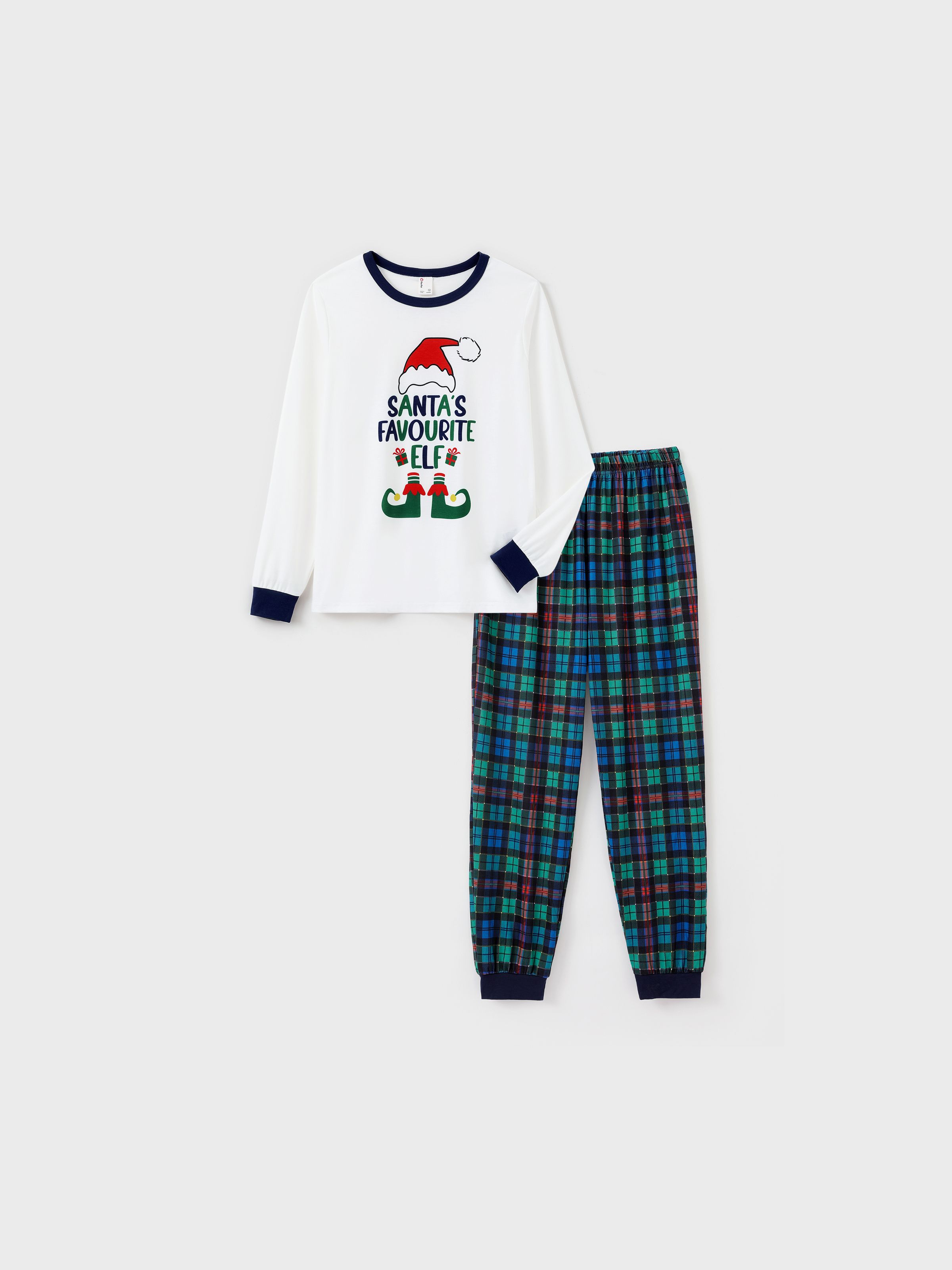 

Christmas Family Matching Santa's Favorite ELF Plaid Pants Pajamas Sets