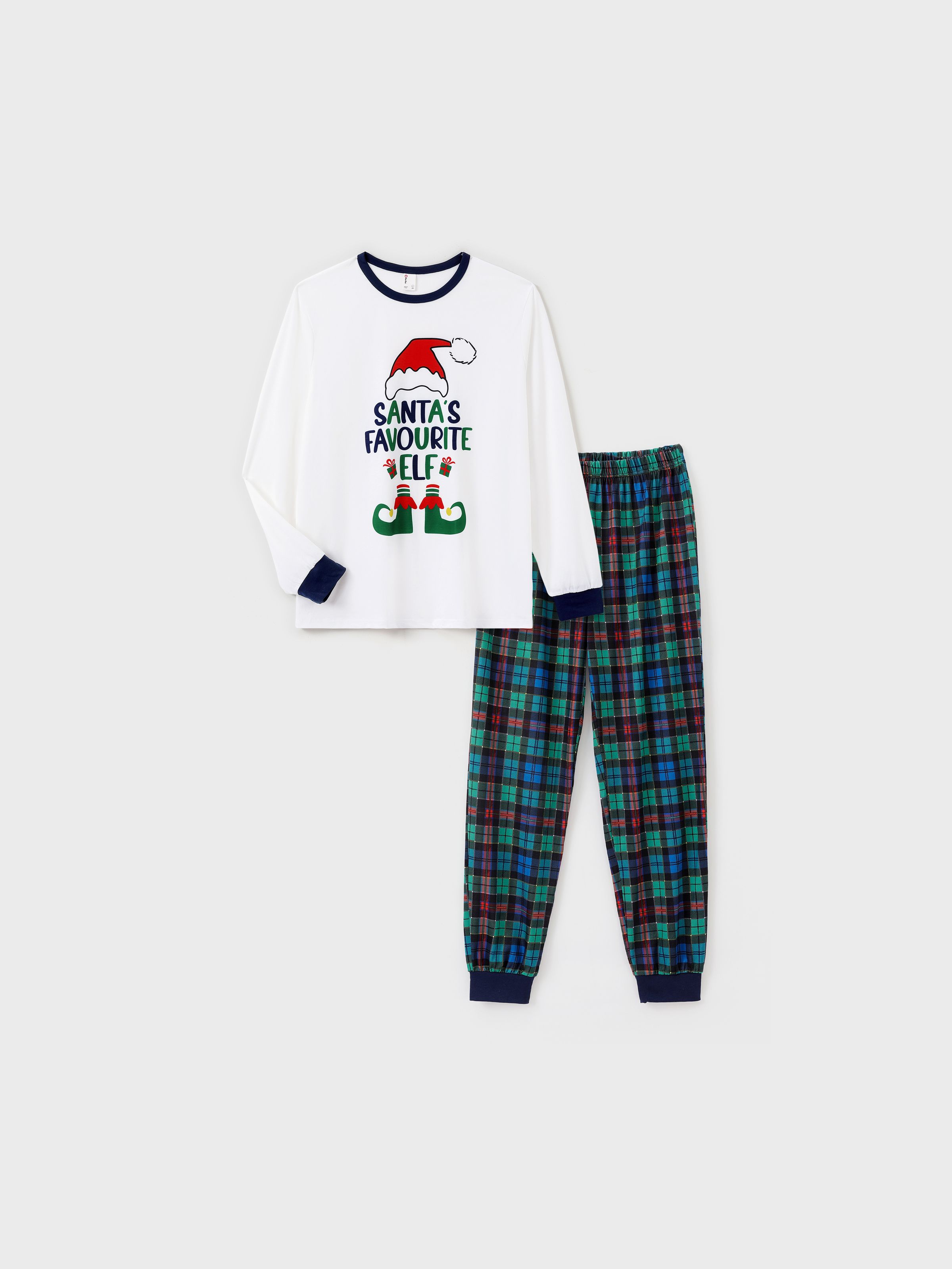 

Christmas Family Matching Santa's Favorite ELF Plaid Pants Pajamas Sets