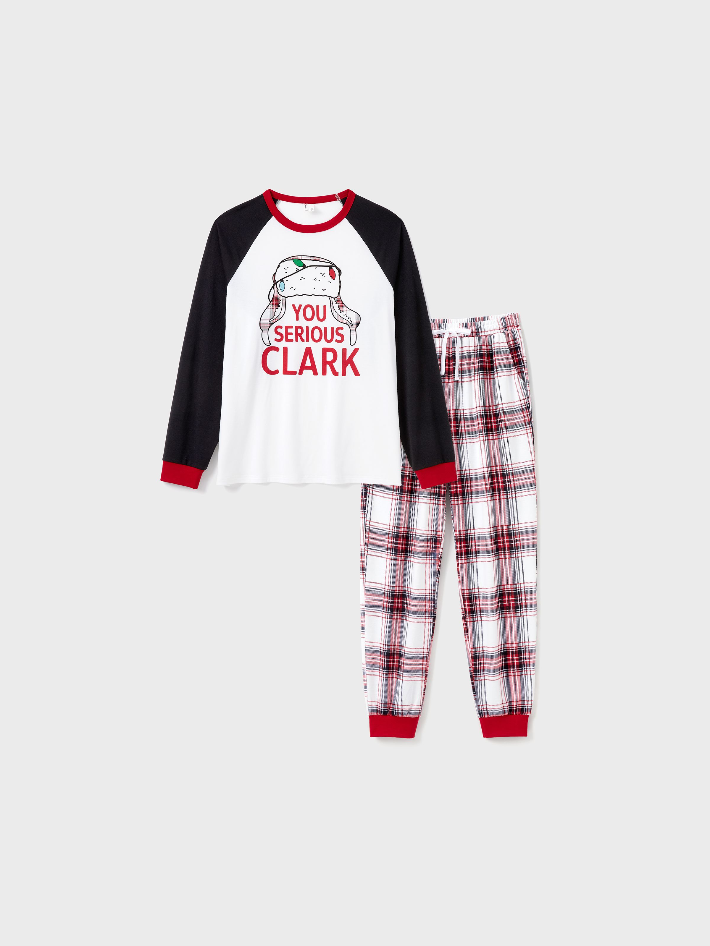 

Christmas Family Matching Pajamas Sets 'You Serious, Clark' Raglan Sleeves Top and Plaid Pants with Drawstring and Pockets