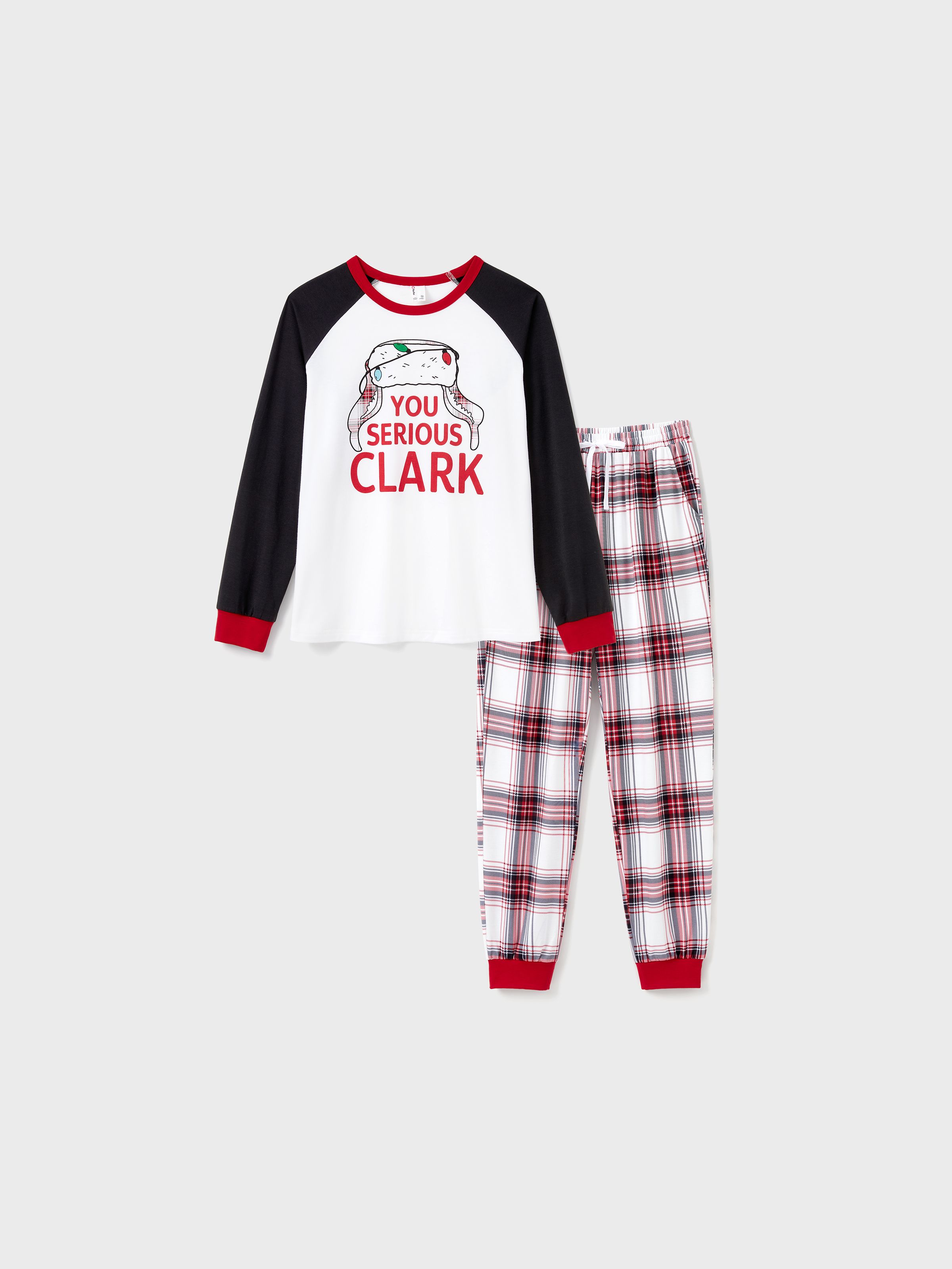 

Christmas Family Matching Pajamas Sets 'You Serious, Clark' Raglan Sleeves Top and Plaid Pants with Drawstring and Pockets