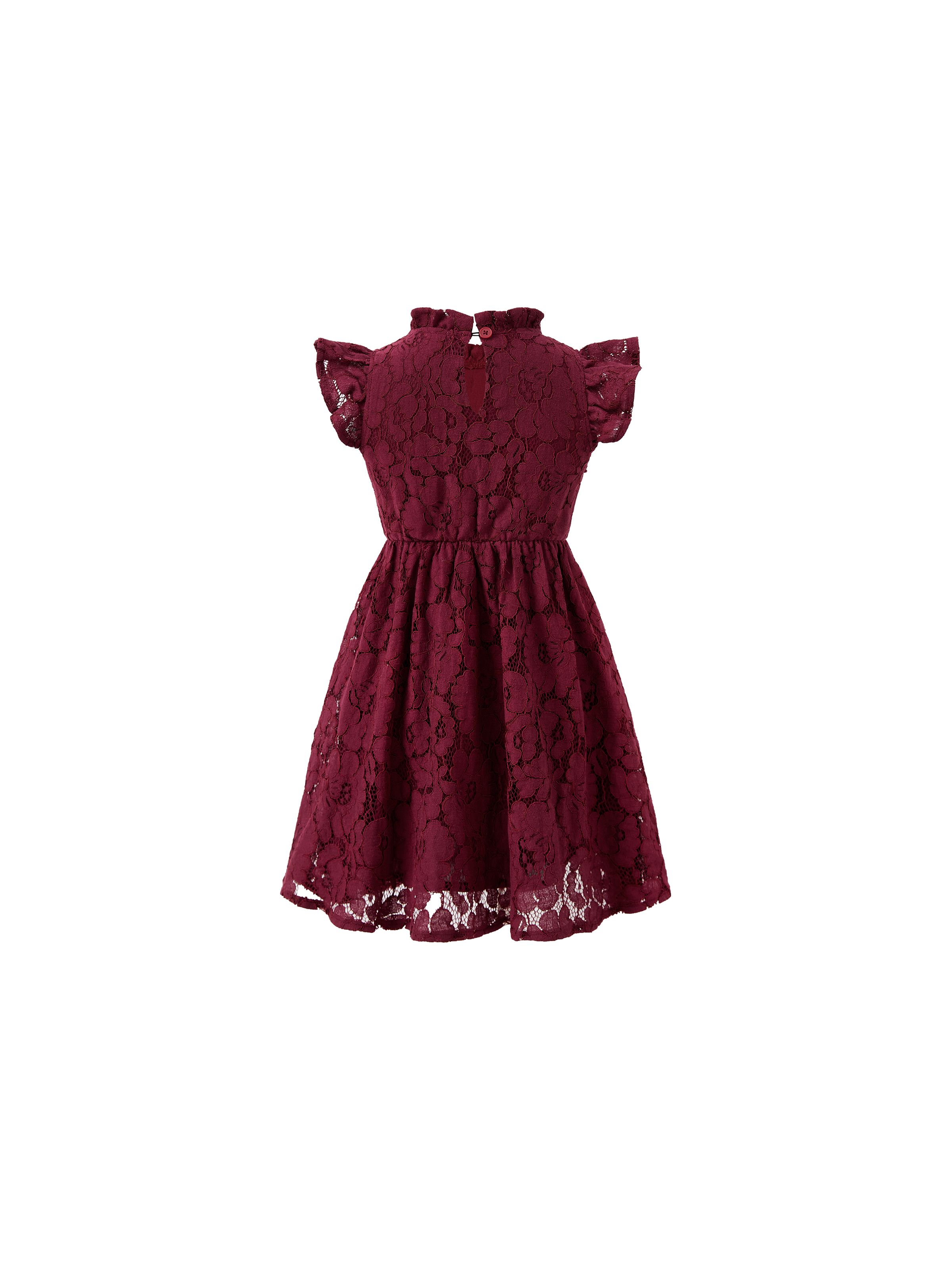 

Family Matching Sets Plaid Shirt or Red Wine Lace Ruffle Sleeve A-Line Dress