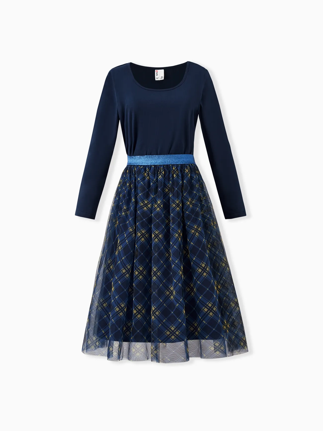 

Mommy and Me Blue Co-ord Sets Long Sleeves Top and Plaid Mesh Tulle Skirt