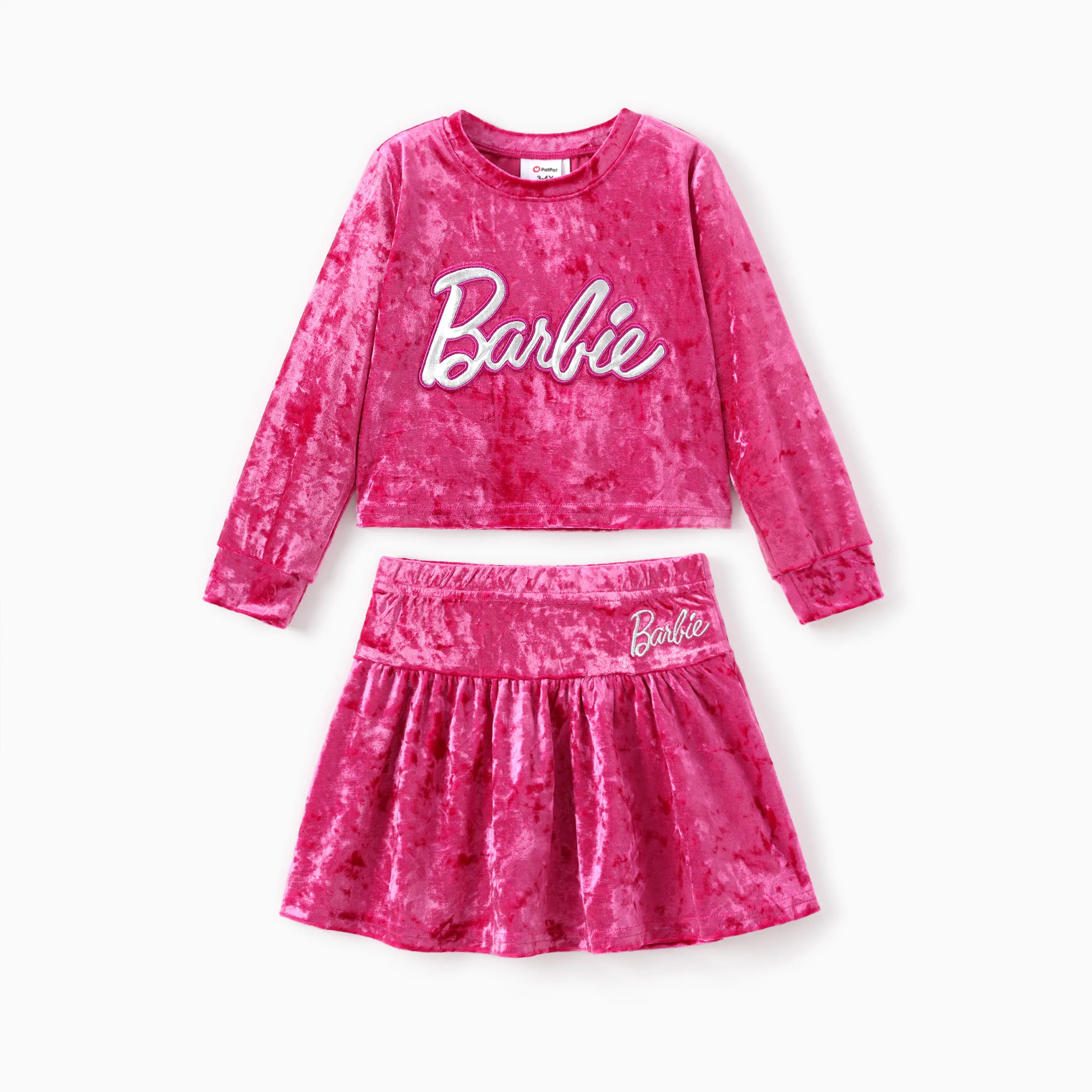 Barbie Kleid Kleinkind / Kind Mädchen 2 Stück Brief Besticktes Samt Top Und Rock Set