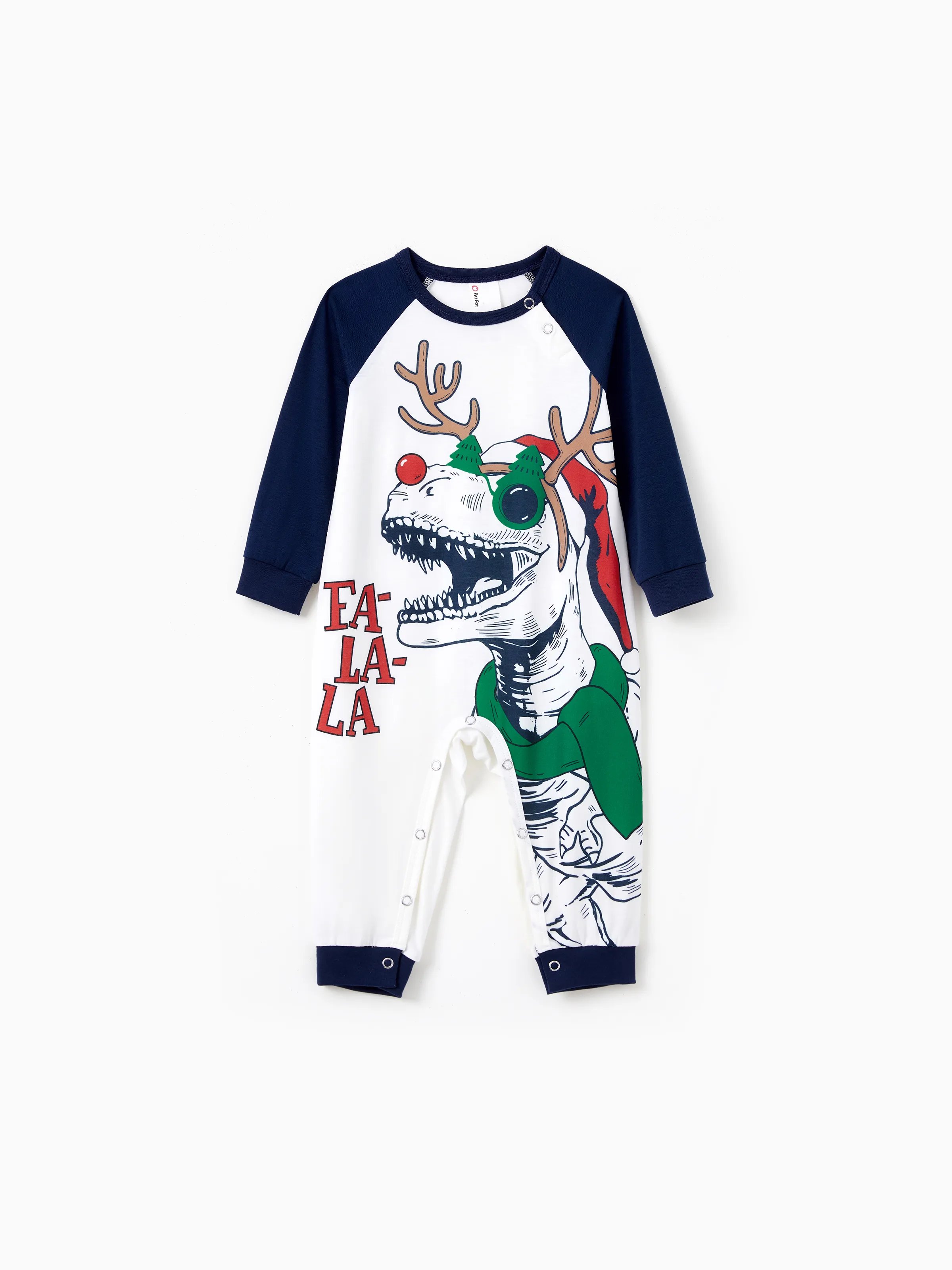 

Christmas Pajamas Family Matching Raglan Sleeves Dinosaur with Xmas Antler Graphic Long Sleeves Top Striped Pants PJs Sets