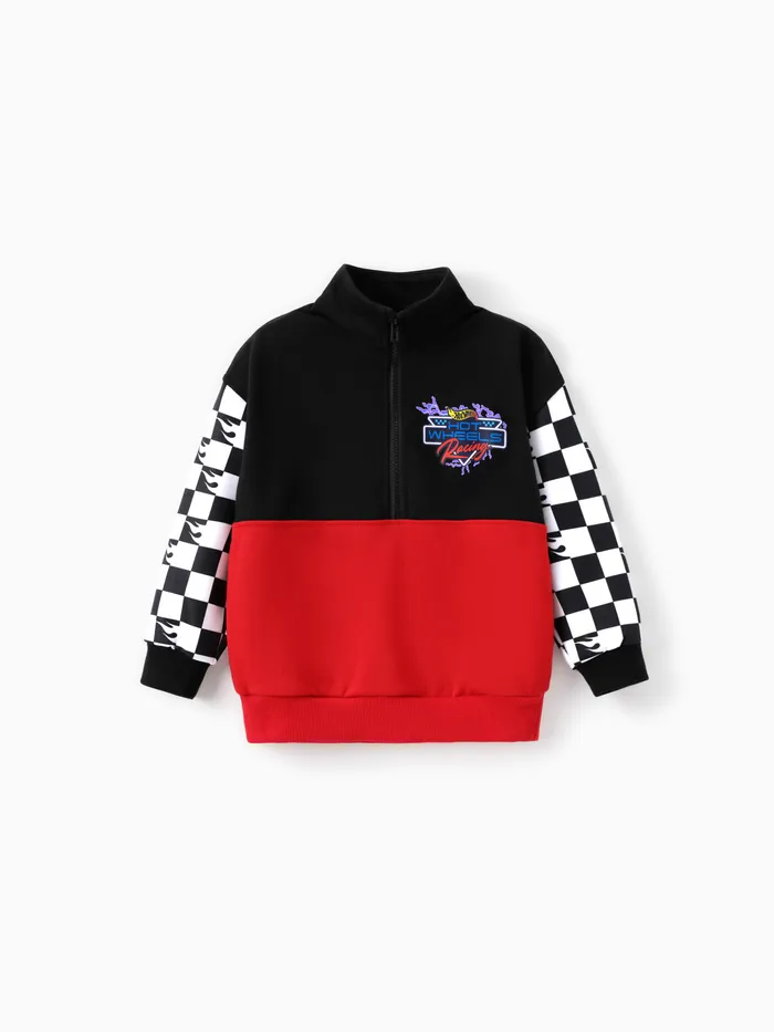 Hot Wheels Petit-Enfant/Enfant Garçon Colorblock Logo Print Sweat-shirt de course à manches longues 