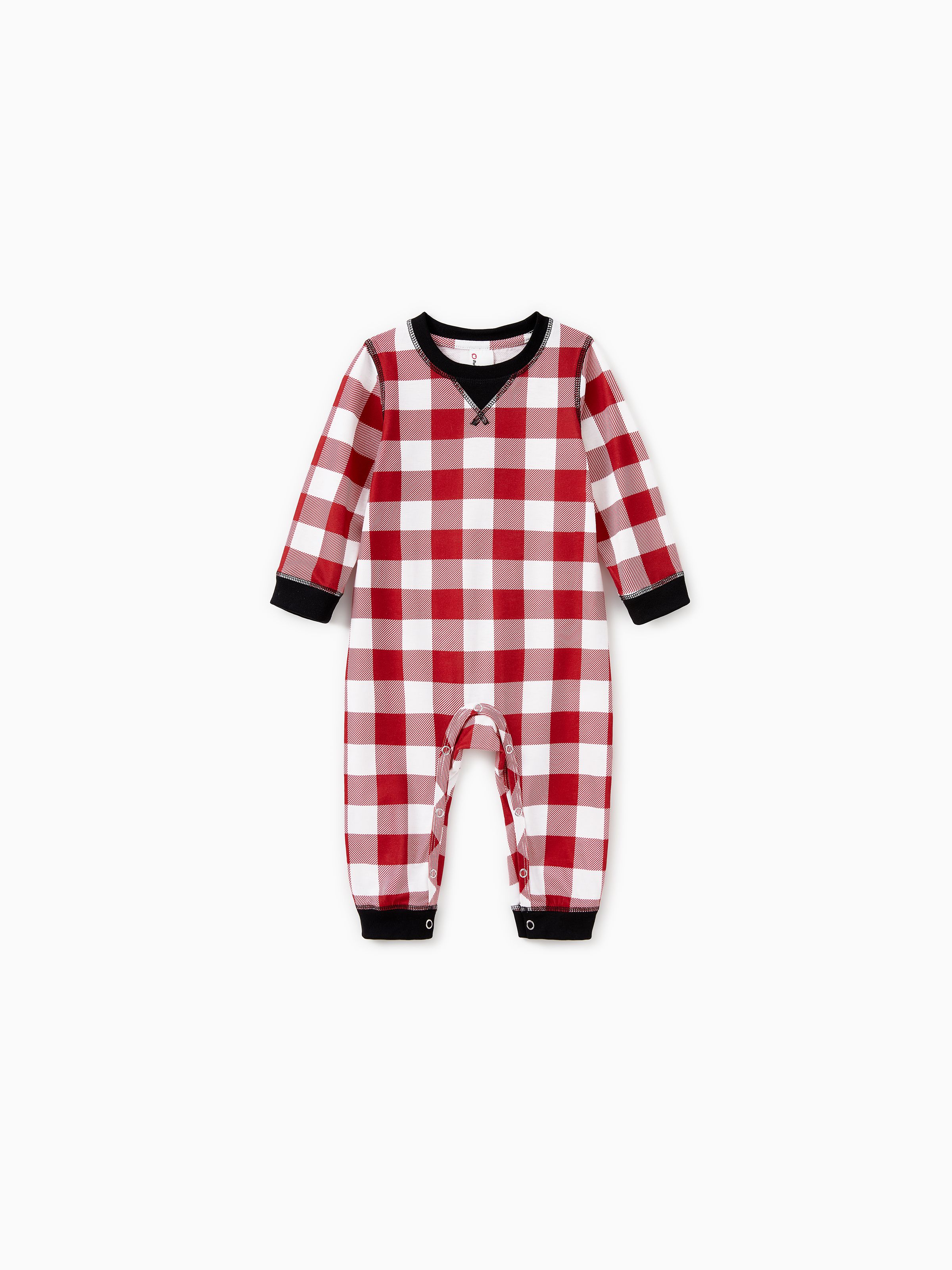 

Christmas Family Matching Red and White Checkered Plaid Pajamas Sets with Drawstring and Pockets