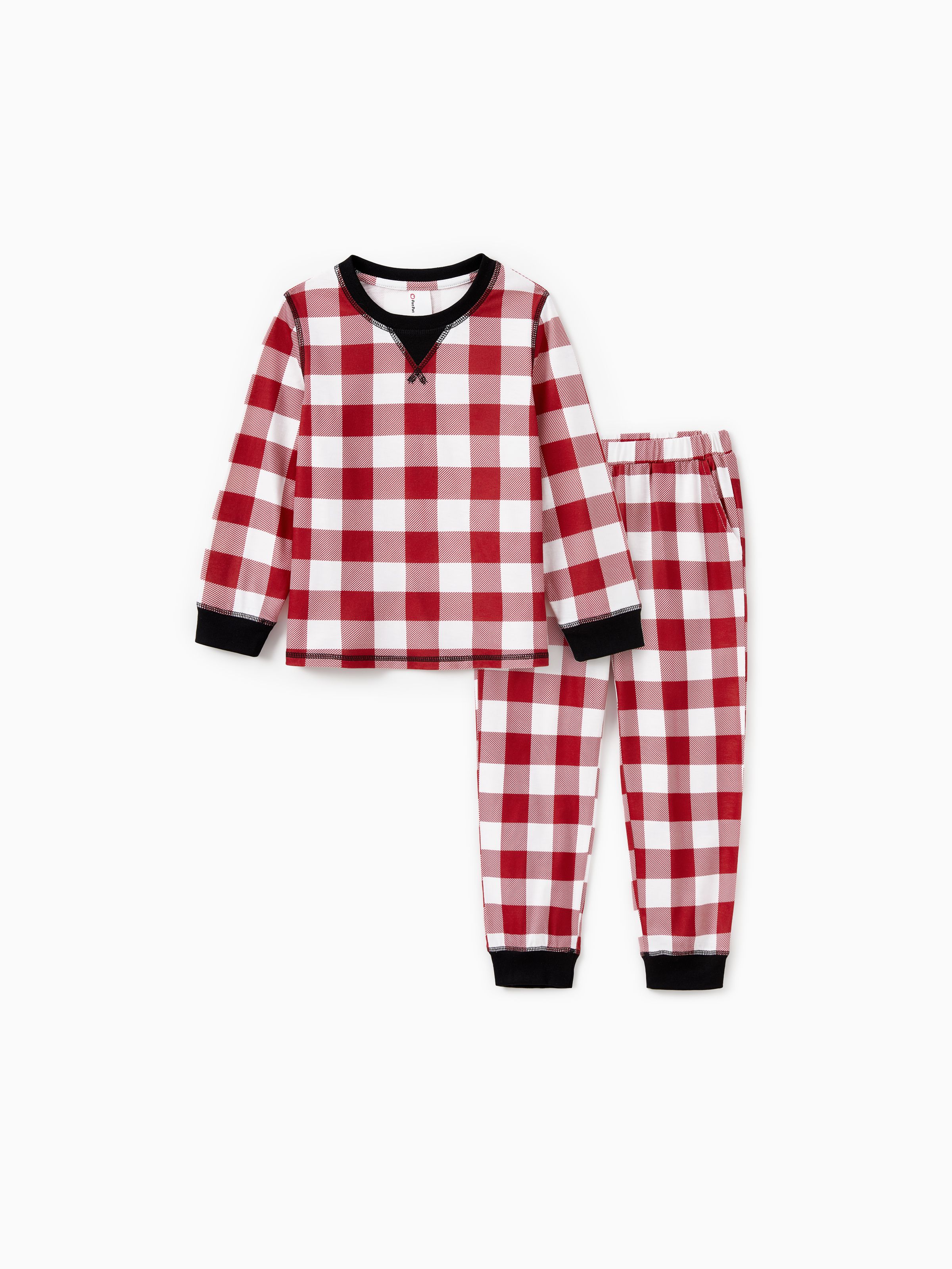 

Christmas Family Matching Red and White Checkered Plaid Pajamas Sets with Drawstring and Pockets