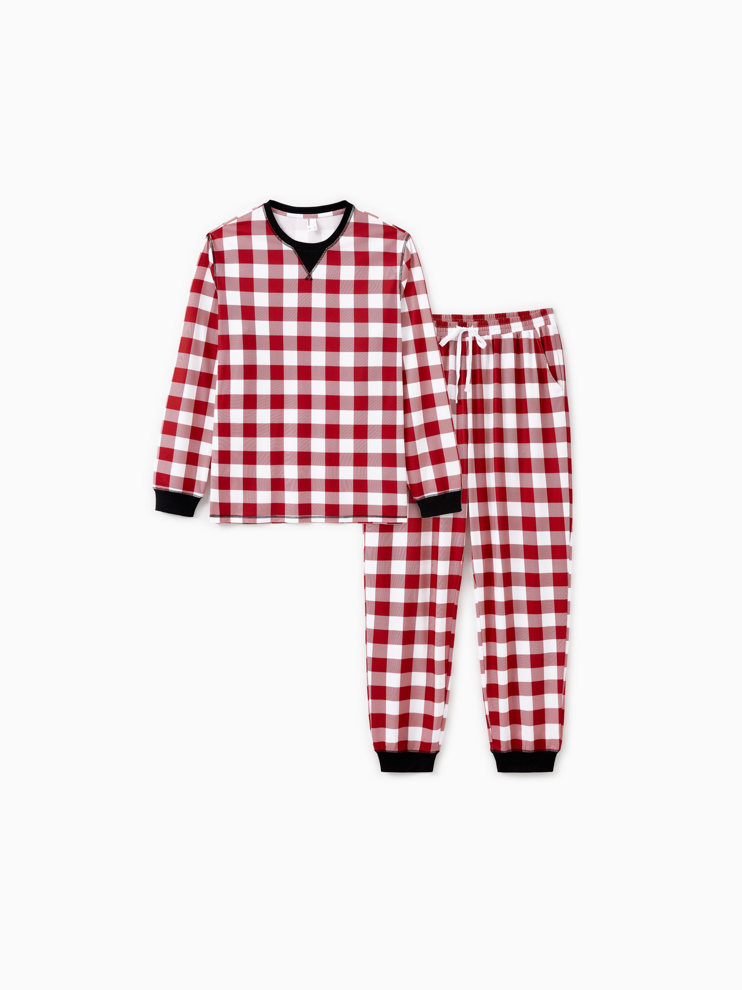 

Christmas Family Matching Red and White Checkered Pajamas Sets with Drawstring and Pockets ( Flame Resistant )