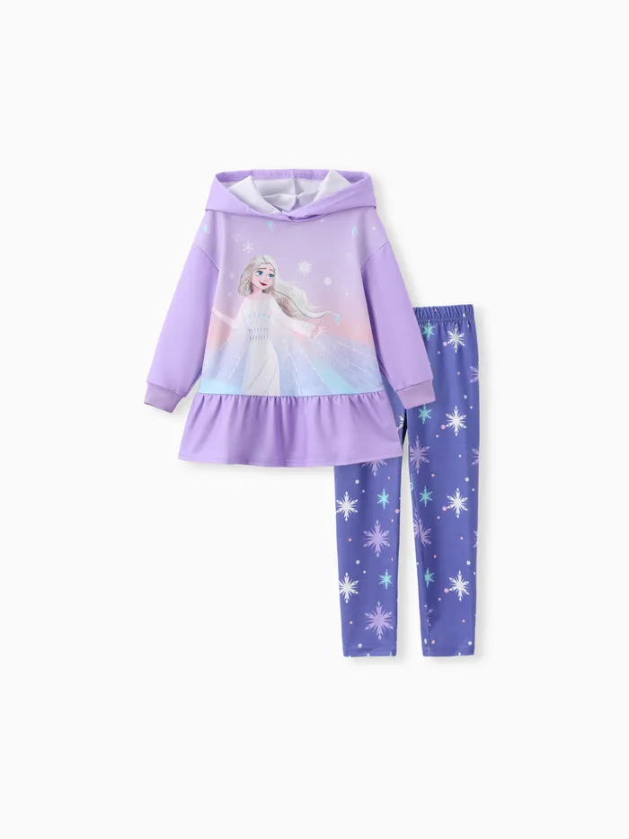 Disney Frozen Toddler Girls 2pcs Elsa Sudadera Peplum De Manga Larga Con Capucha Y Naia™ Snowflake Conjunto De Leggings Con Estampado Todo Por Toda La Superficie  