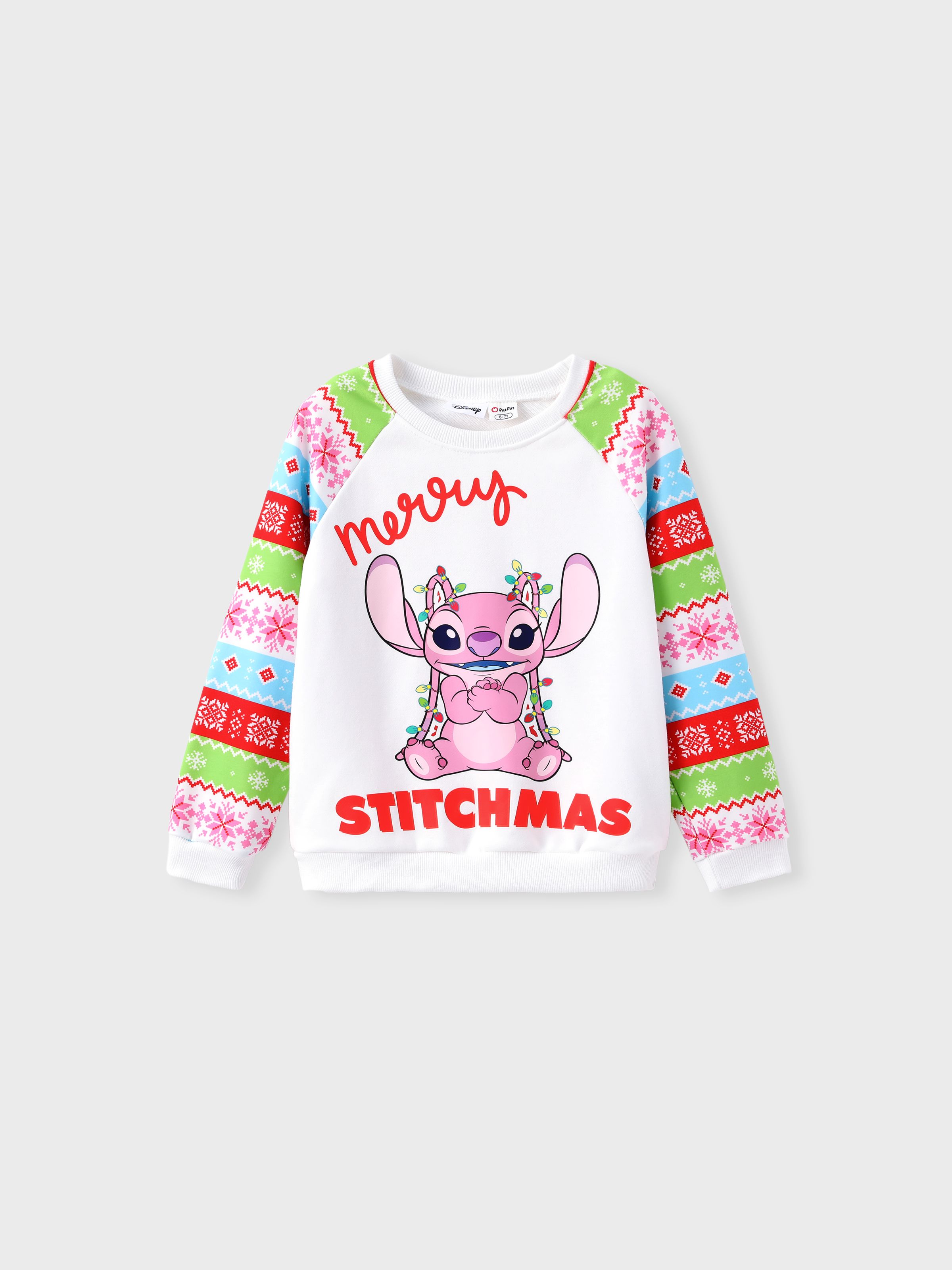 

Disney Stitch Kid 1pc Christmas Print Colorblock Long-sleeve Sweatshirt