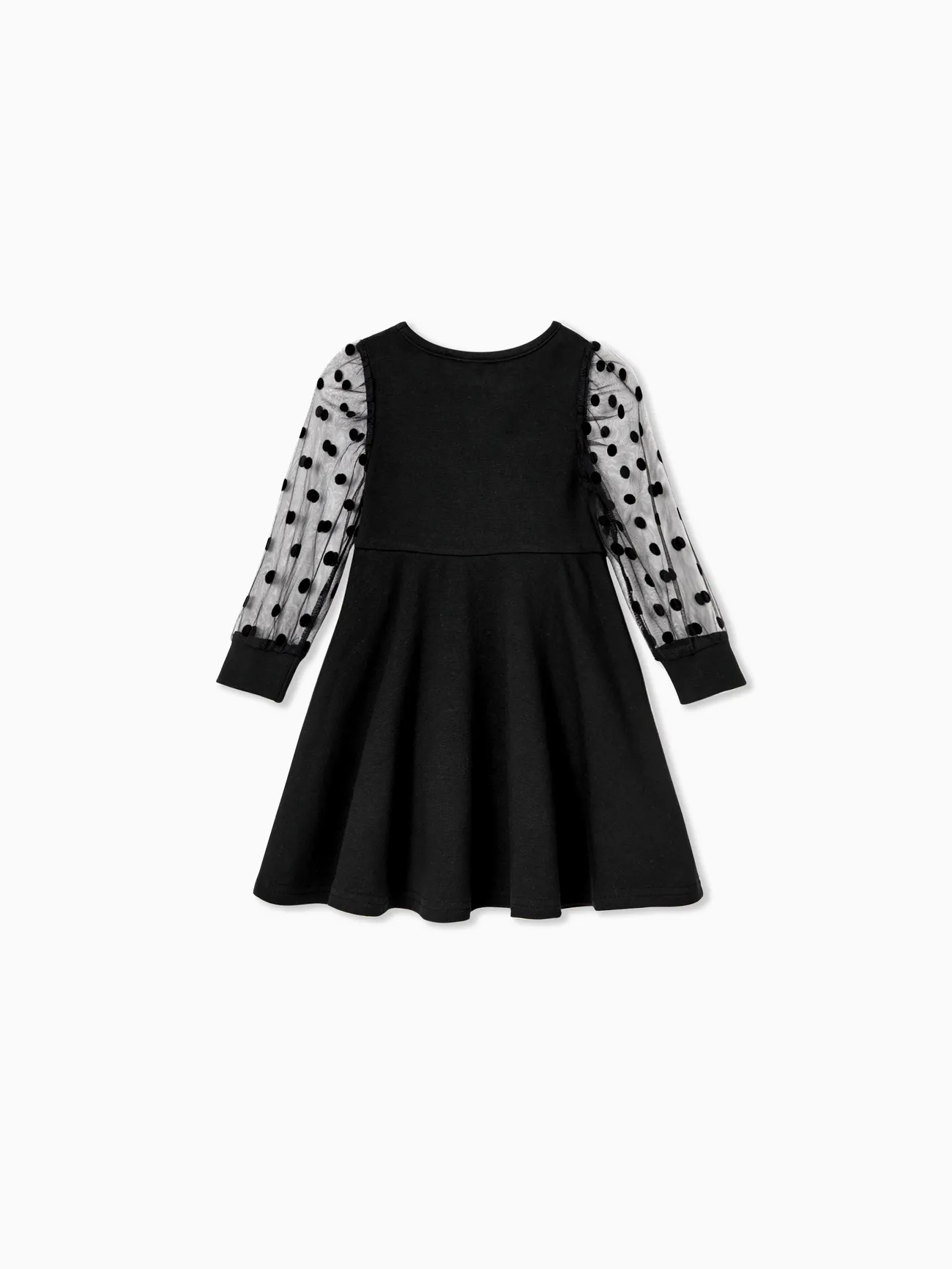 Baby Girl - Mommy and Me Black Long Mesh Sleeves Cotton Bodycon Dresses - Black - image 13