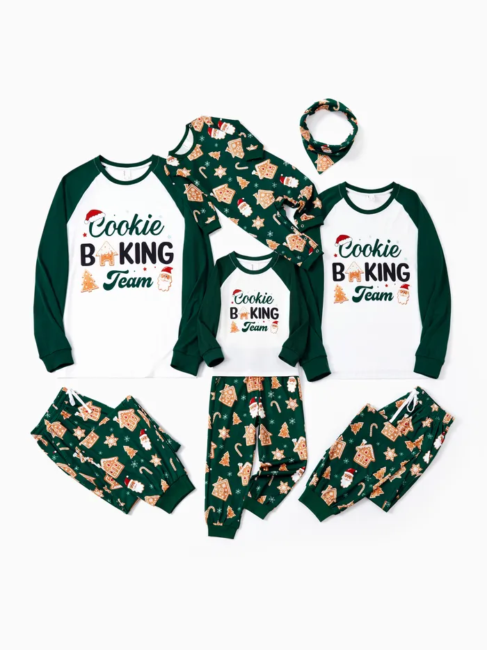 Christmas Family Matching Raglan Sleeves Gingerbread House Pattern Pajamas Sets with Drawstring and Pockets (Flame Resistant)