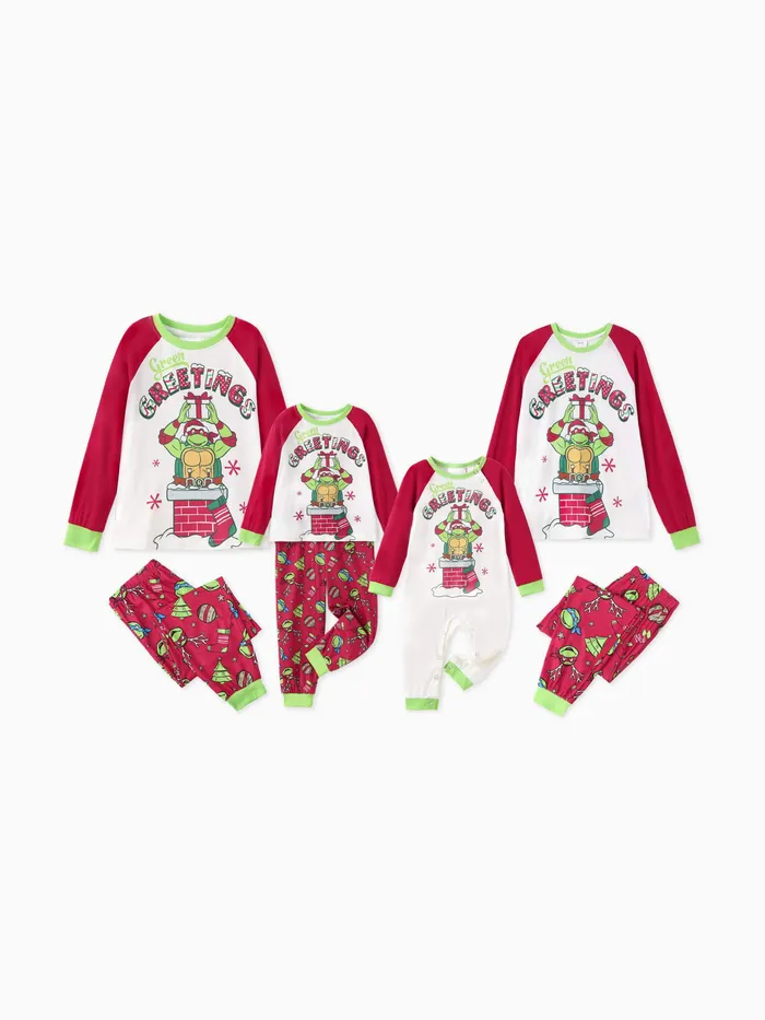 Teenage Mutant Ninja Turtle Family passendes Weihnachtsdruck Colorblock Langarm-Pyjama-Set (schwer entflammbar)