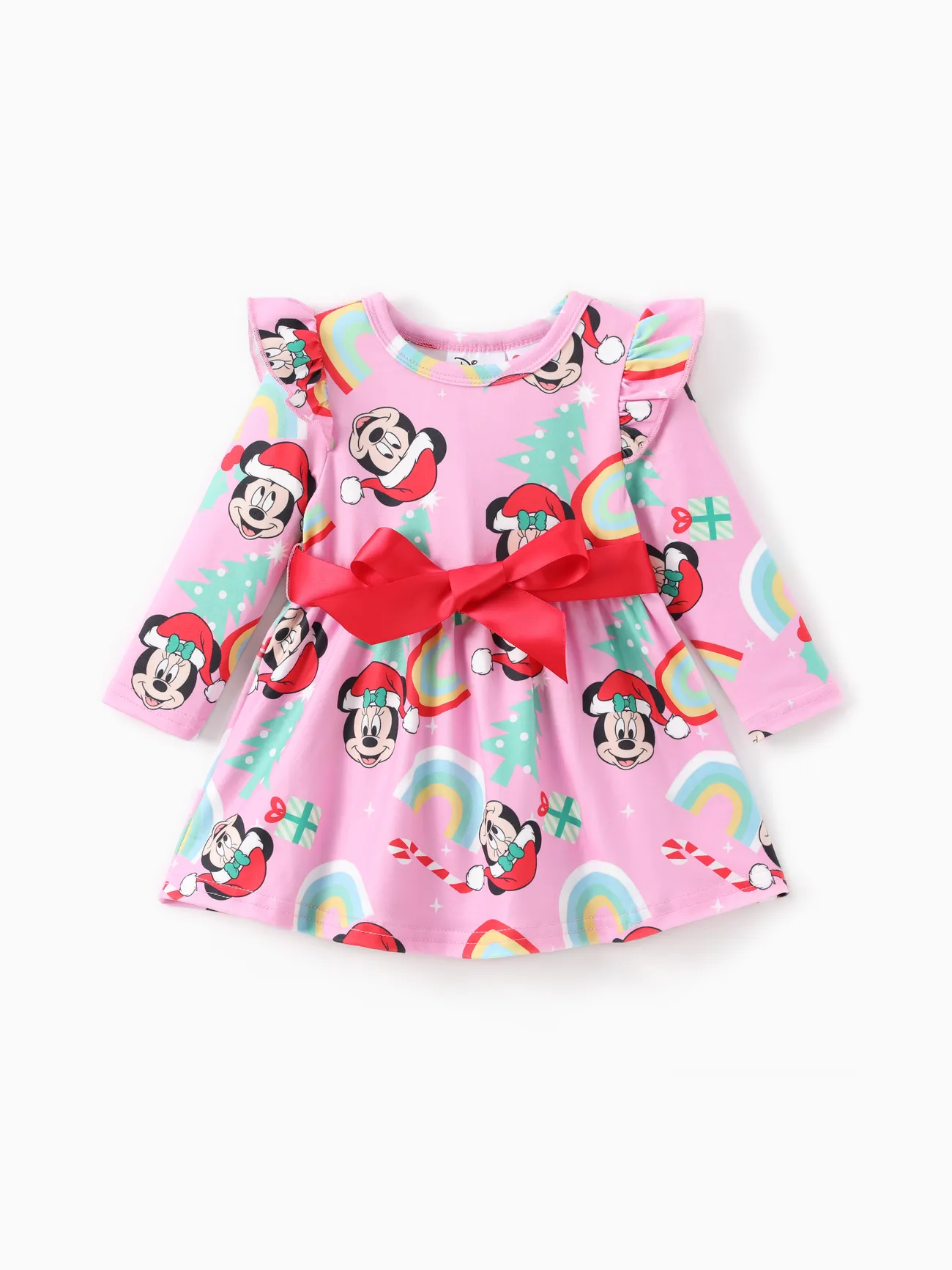 

Disney Mickey and Friends Toddler Girl Christmas Full Print Bow Tie Long-sleeve Dress