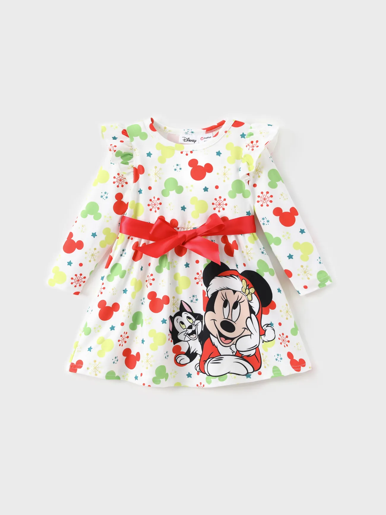 

Disney Mickey and Friends Toddler Girl Christmas Full Print Bow Tie Long-sleeve Dress