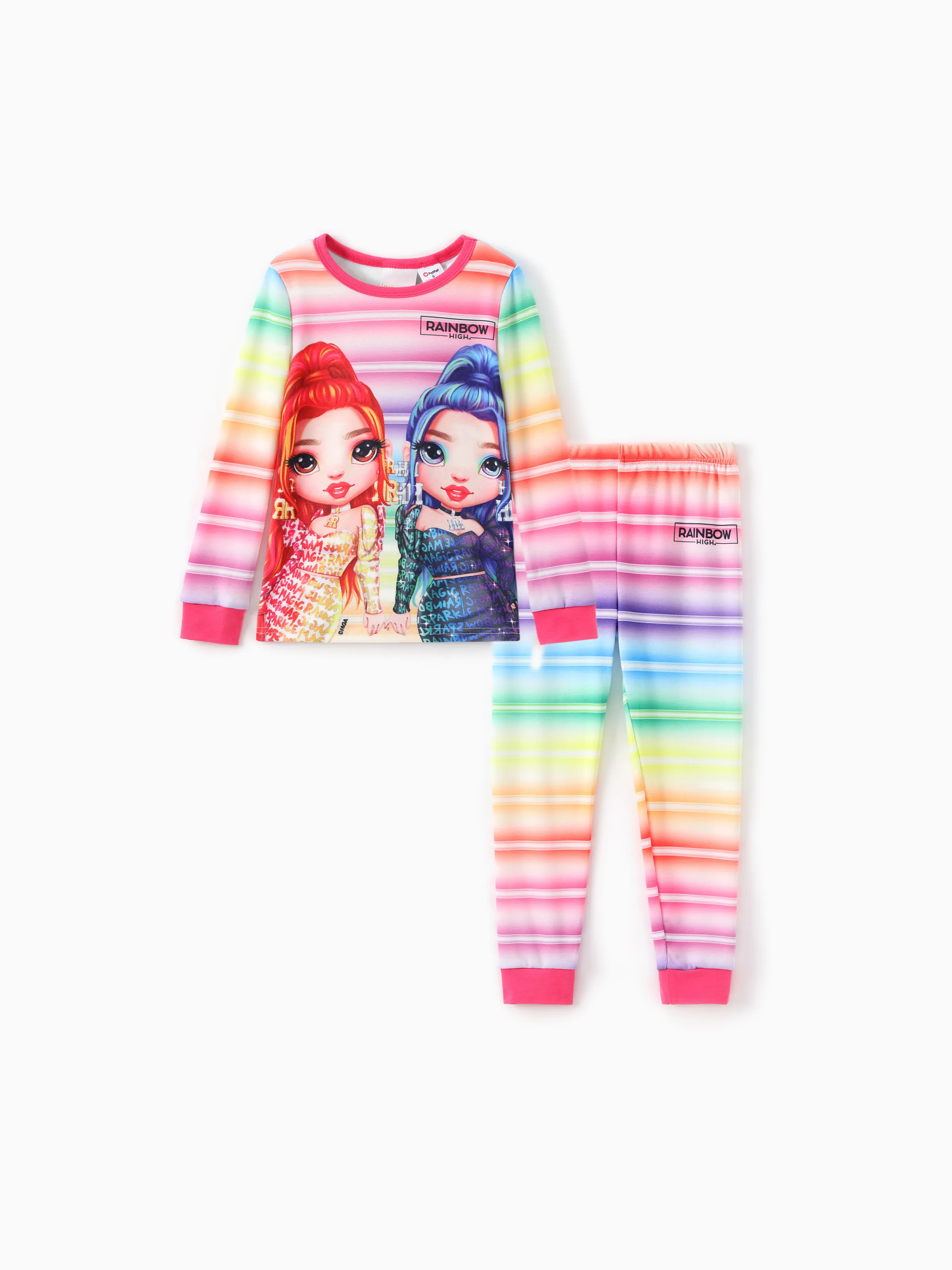 

Rainbow High Toddler/Kid Girl 2pcs Naia™ Character Rainbow Gradient Print Snug-Fitting Pajamas Set