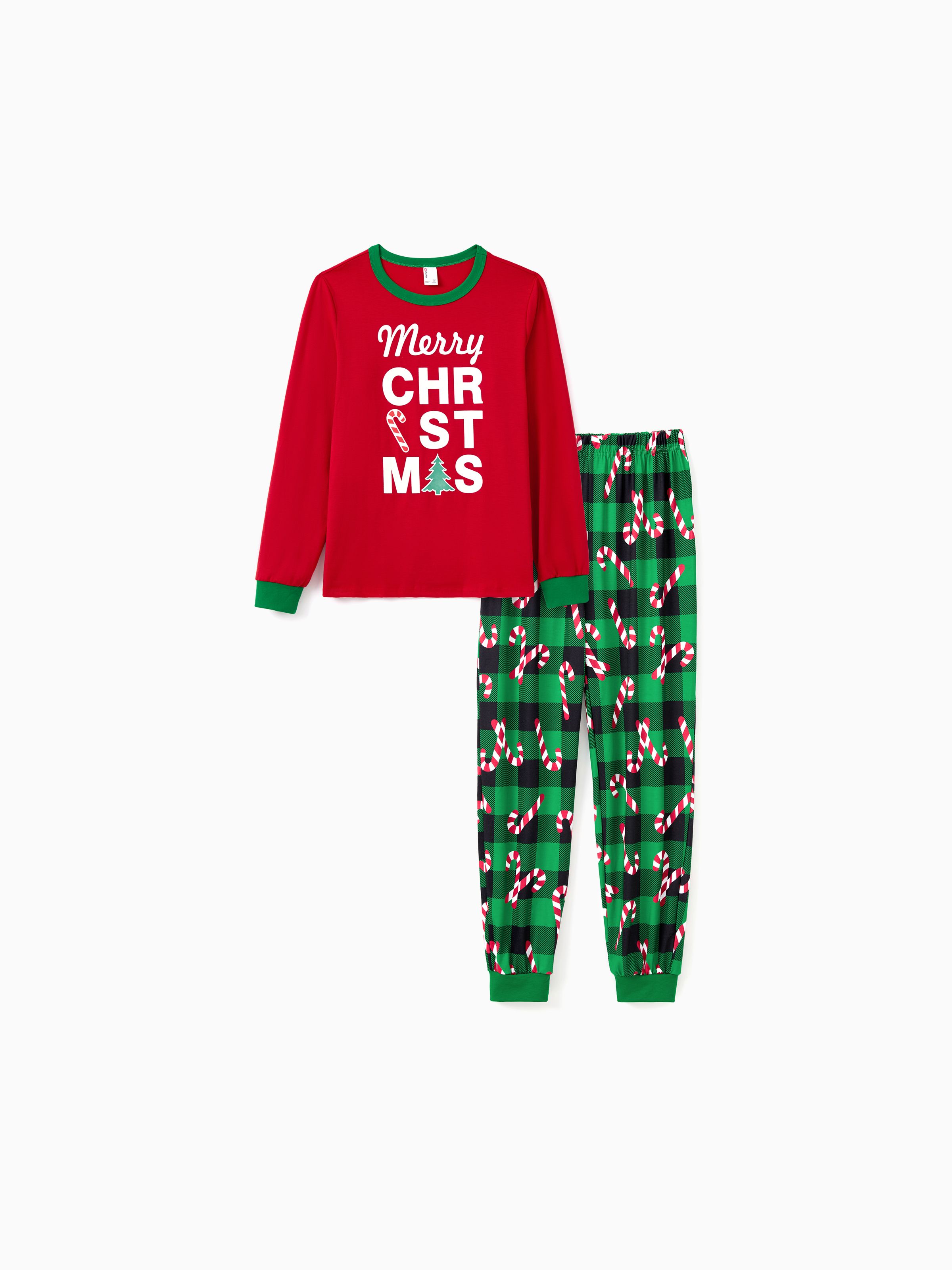 

Christmas Family Matching Glow in the Dark Merry Christmas Allover Candy Cane Heart Pajamas Sets