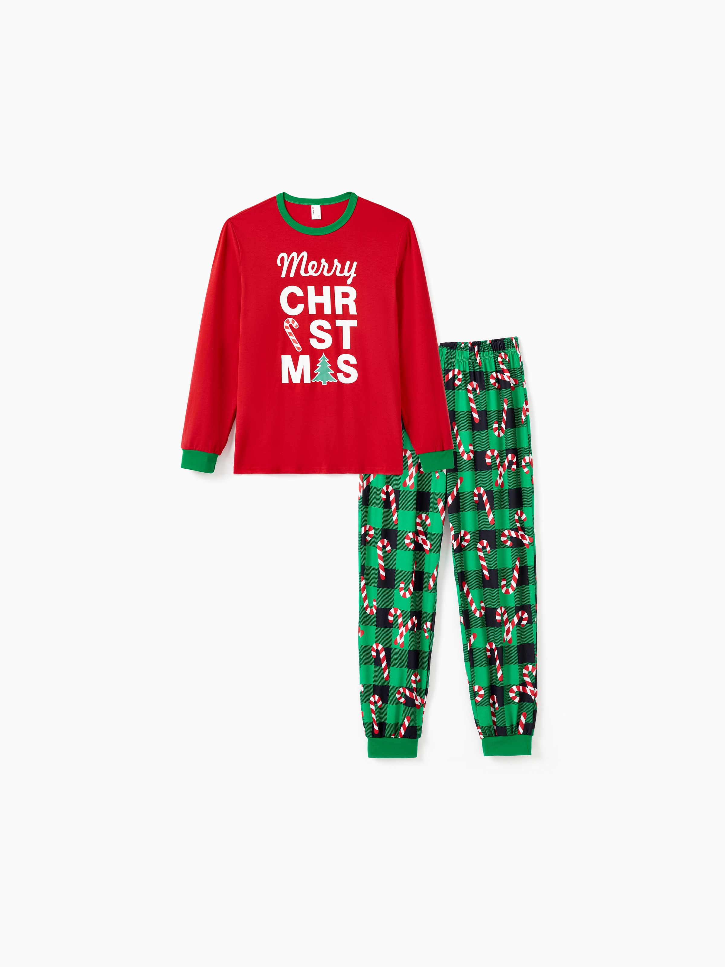 

Christmas Family Matching Glow in the Dark Merry Christmas Allover Candy Cane Heart Pajamas Sets