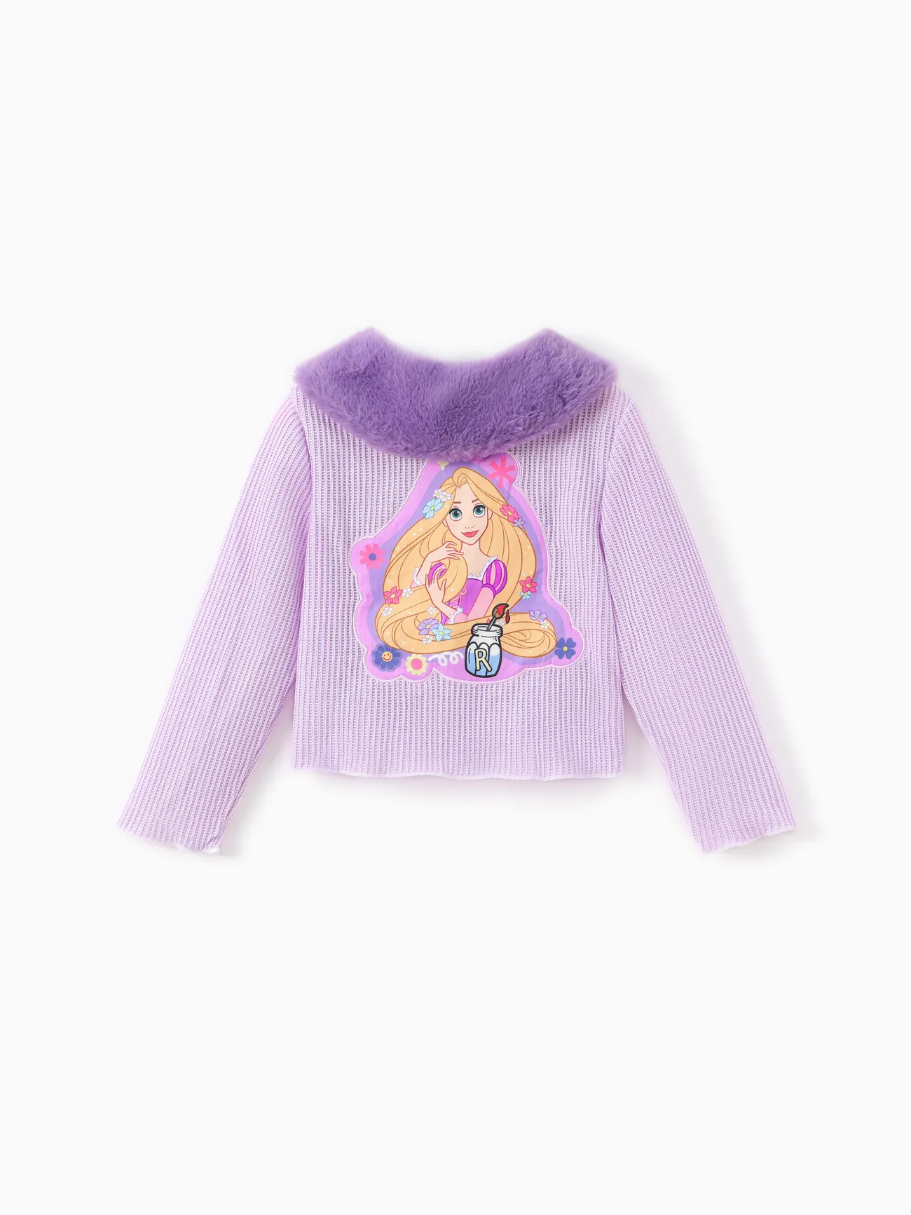 

Disney Princess Toddler Girl 1pc Rapunzel Tiana Bella Character Embroidered Plush Lapel Collar Knitted Cardigan