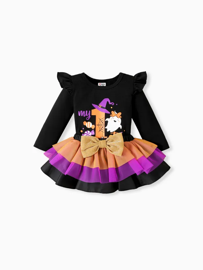 Halloween 2 pezzi Neonato Manica volant Infantile Manica lunga Vestito con gonna