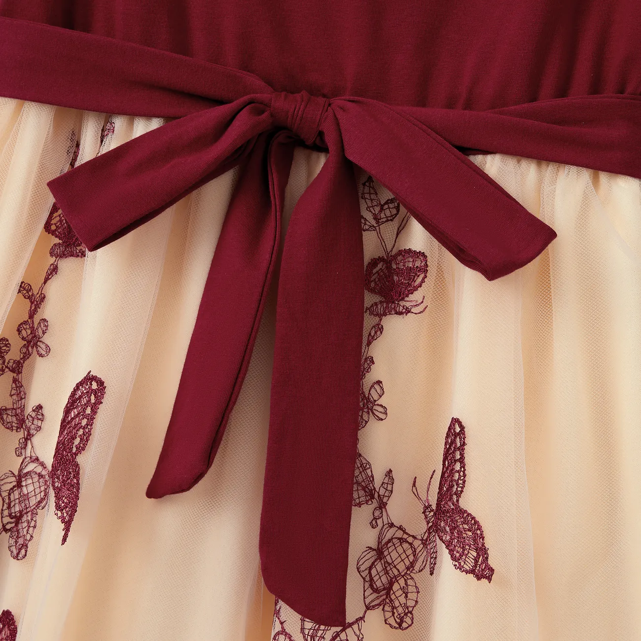 Women - Family Matching Sets Long Sleeves Sweatshirt or Off-Shoulder Butterfly Embroidered Tulle Dress - Burgundy - image 5
