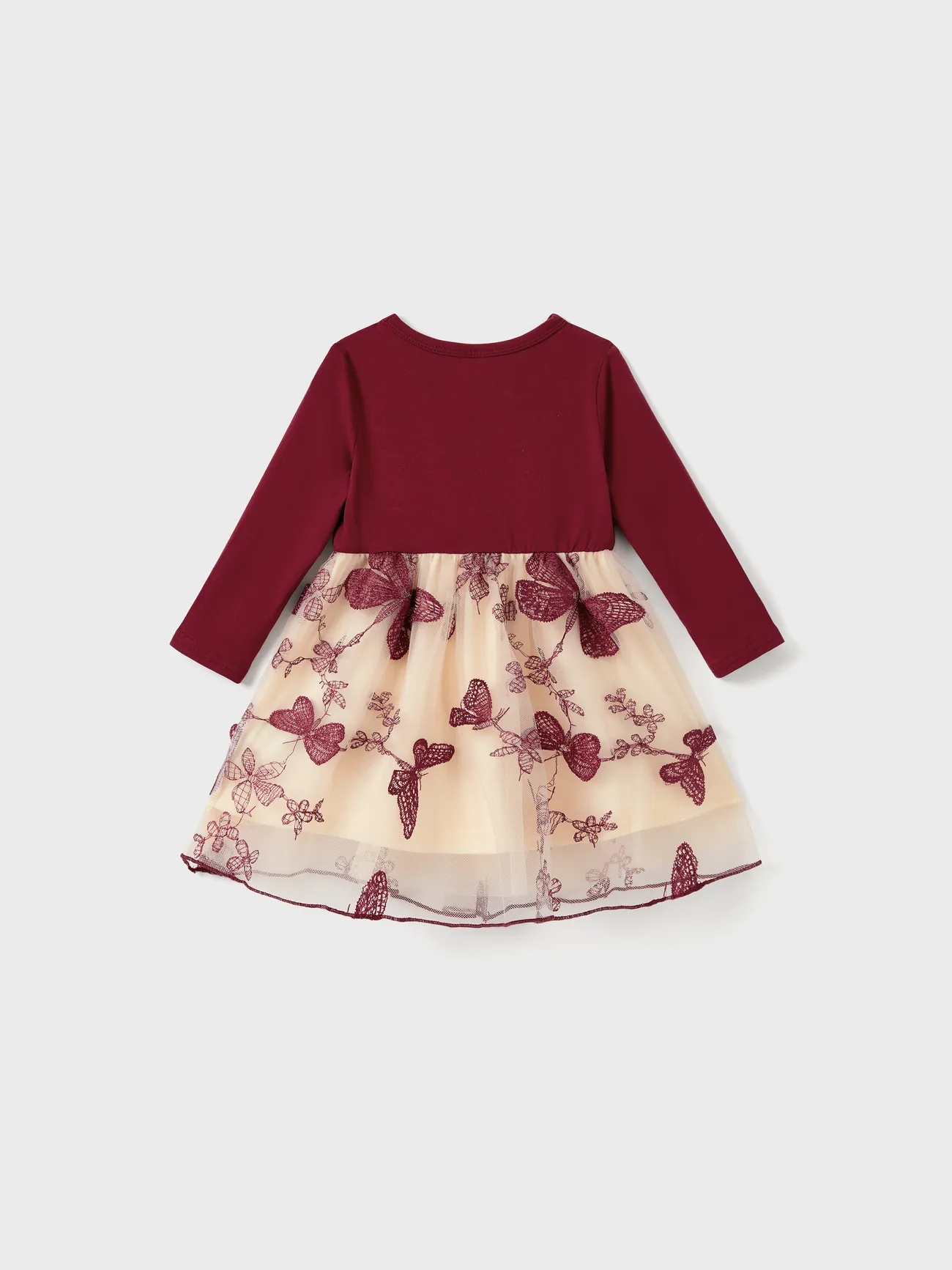 Baby Girl - Family Matching Sets Long Sleeves Sweatshirt or Off-Shoulder Butterfly Embroidered Tulle Dress - Burgundy - image 13