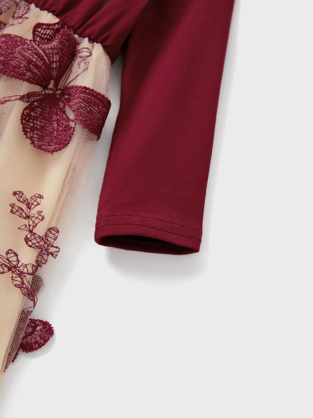 Baby Girl - Family Matching Sets Long Sleeves Sweatshirt or Off-Shoulder Butterfly Embroidered Tulle Dress - Burgundy - image 15