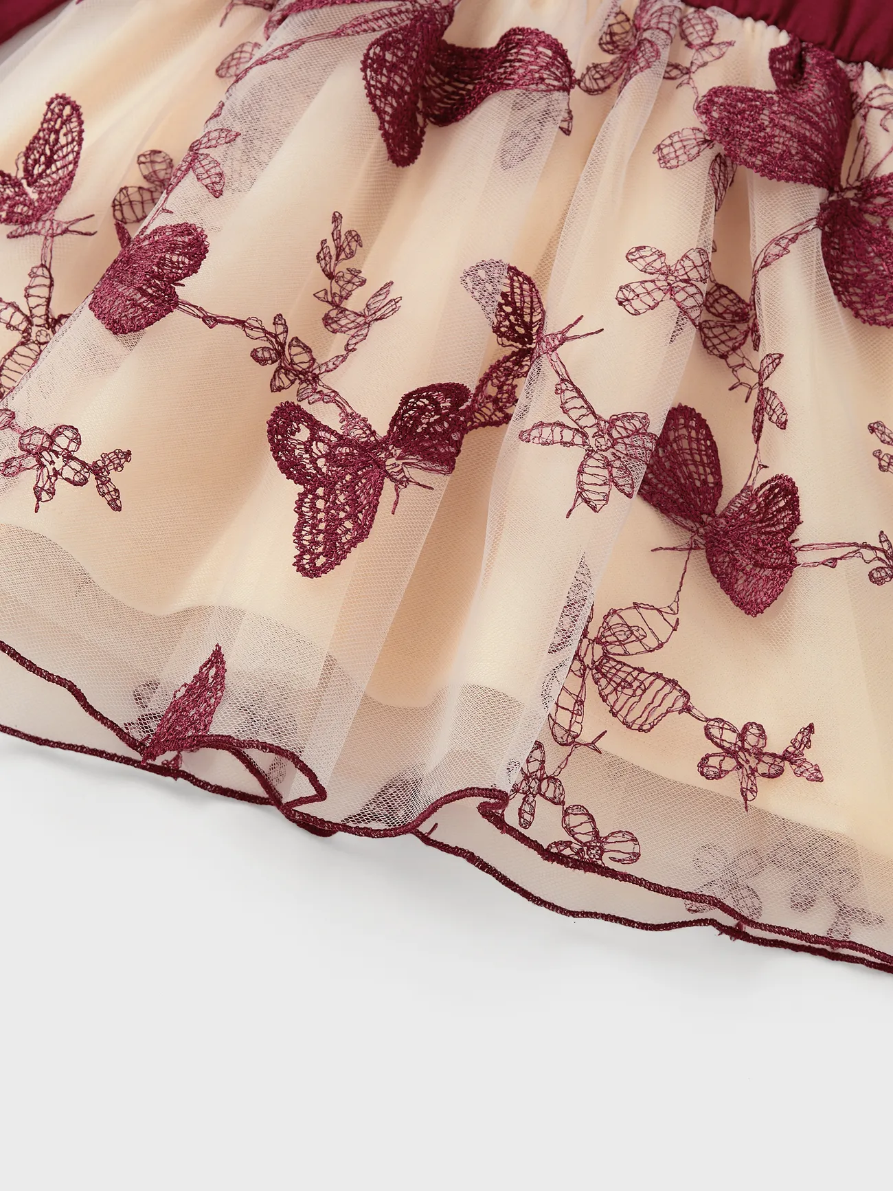 Baby Girl - Family Matching Sets Long Sleeves Sweatshirt or Off-Shoulder Butterfly Embroidered Tulle Dress - Burgundy - image 16