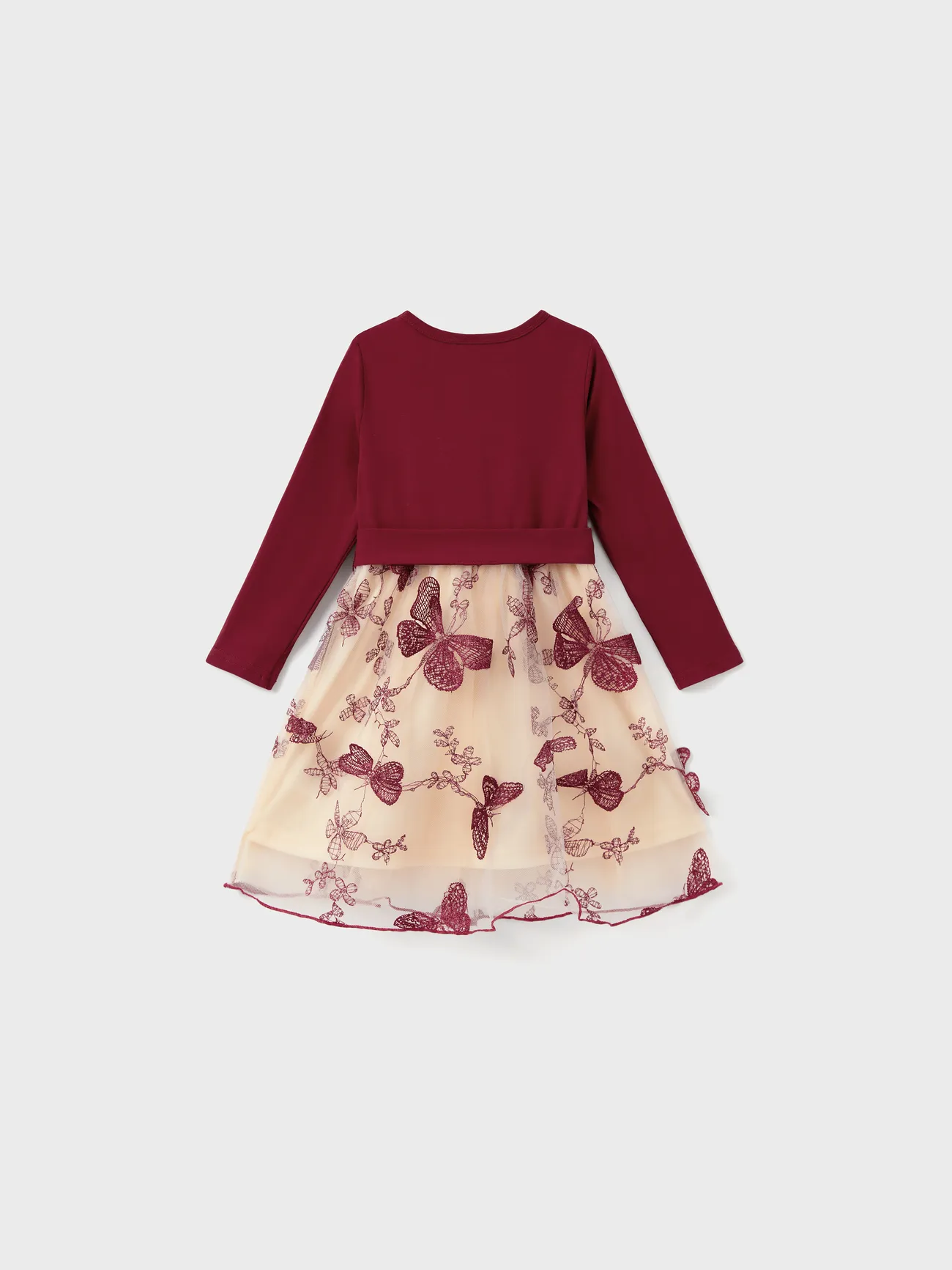 Girl - Family Matching Sets Long Sleeves Sweatshirt or Off-Shoulder Butterfly Embroidered Tulle Dress - Burgundy - image 8