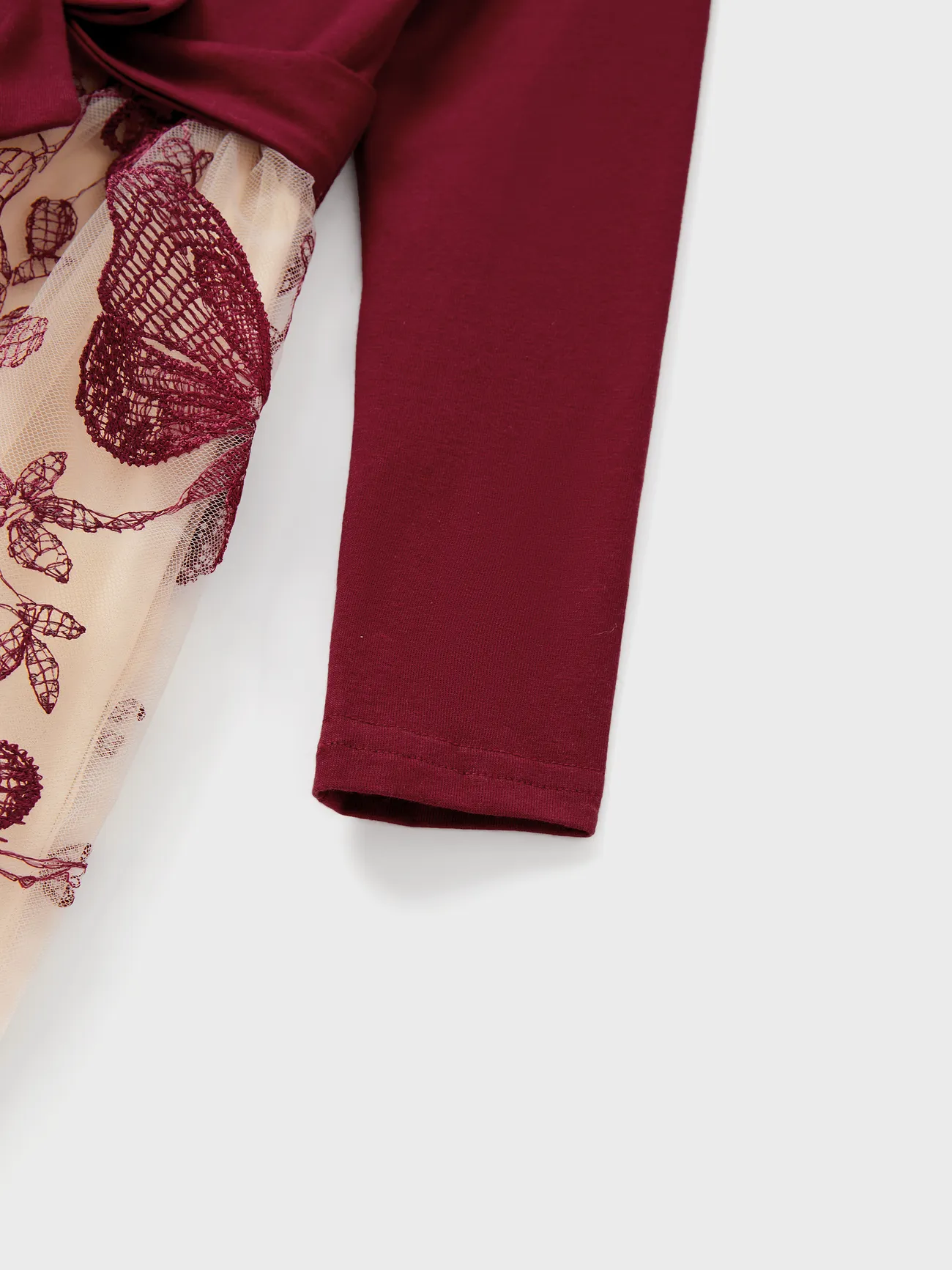 Girl - Family Matching Sets Long Sleeves Sweatshirt or Off-Shoulder Butterfly Embroidered Tulle Dress - Burgundy - image 10