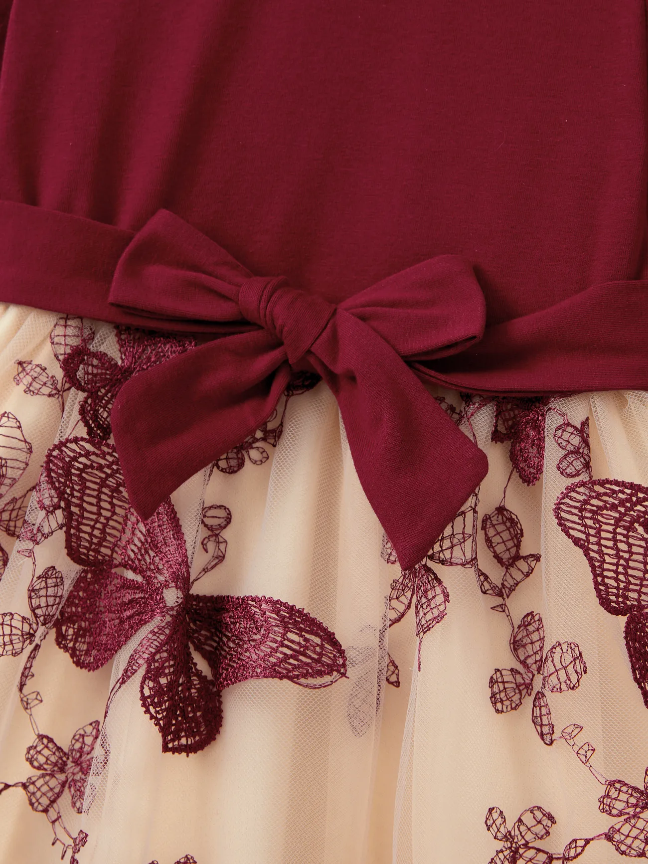 Girl - Family Matching Sets Long Sleeves Sweatshirt or Off-Shoulder Butterfly Embroidered Tulle Dress - Burgundy - image 11