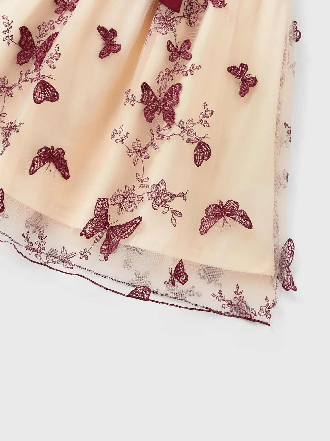 Women - Family Matching Sets Long Sleeves Sweatshirt or Off-Shoulder Butterfly Embroidered Tulle Dress - Burgundy - image 6