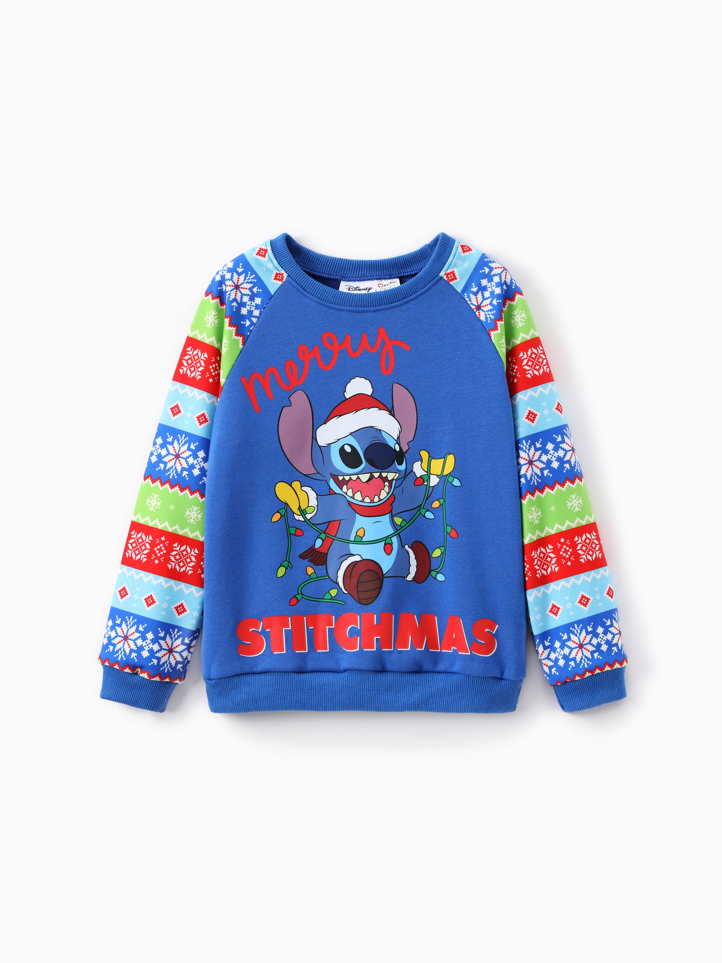 

Disney Stitch Kid 1pc Christmas Print Colorblock Long-sleeve Sweatshirt