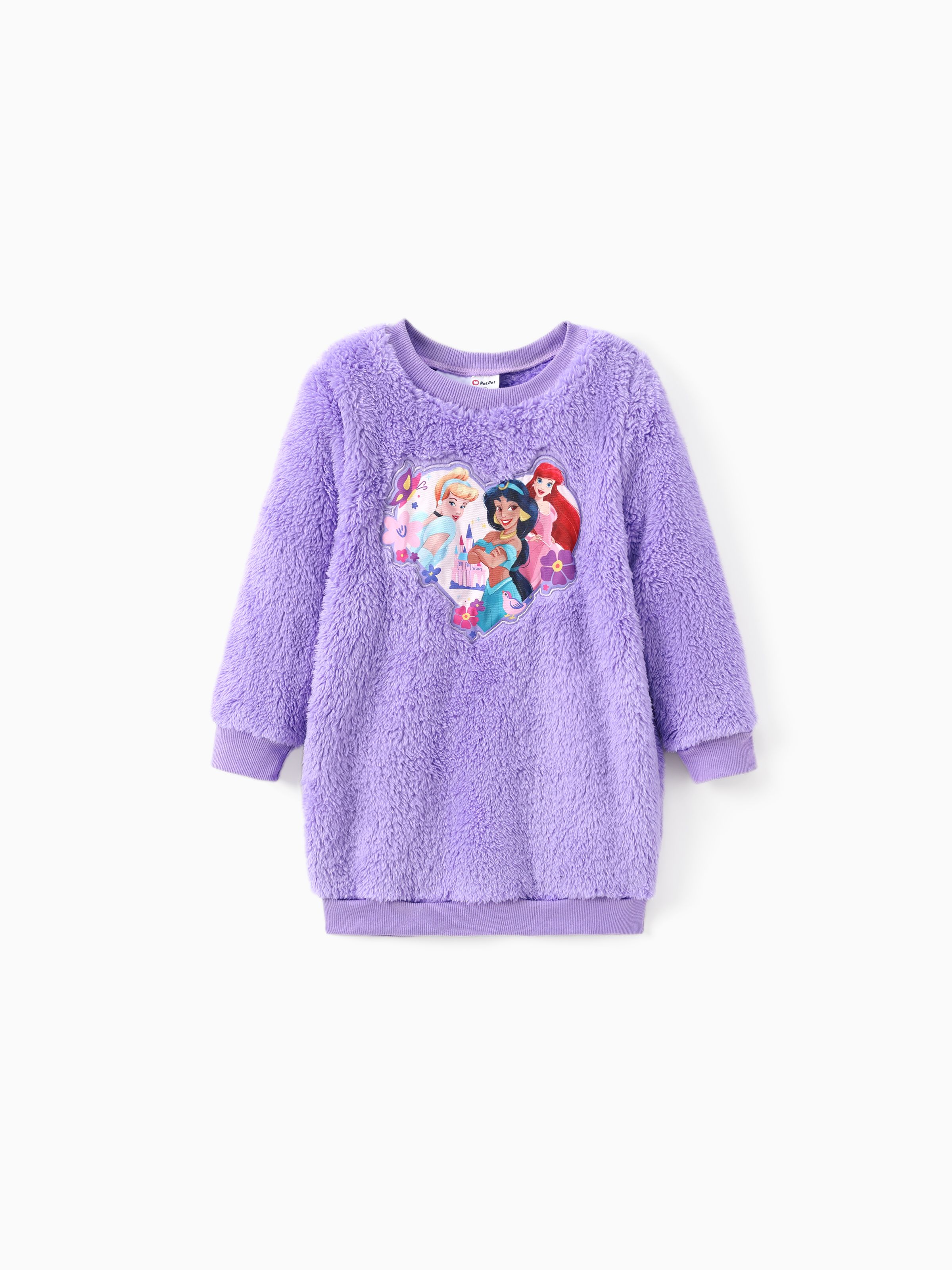 

Disney Princess Toddler Girls 1pc Cinderella Jasmine Ariel Character Applique Embroidered Plush Long-sleeve Sweatshirt Dress