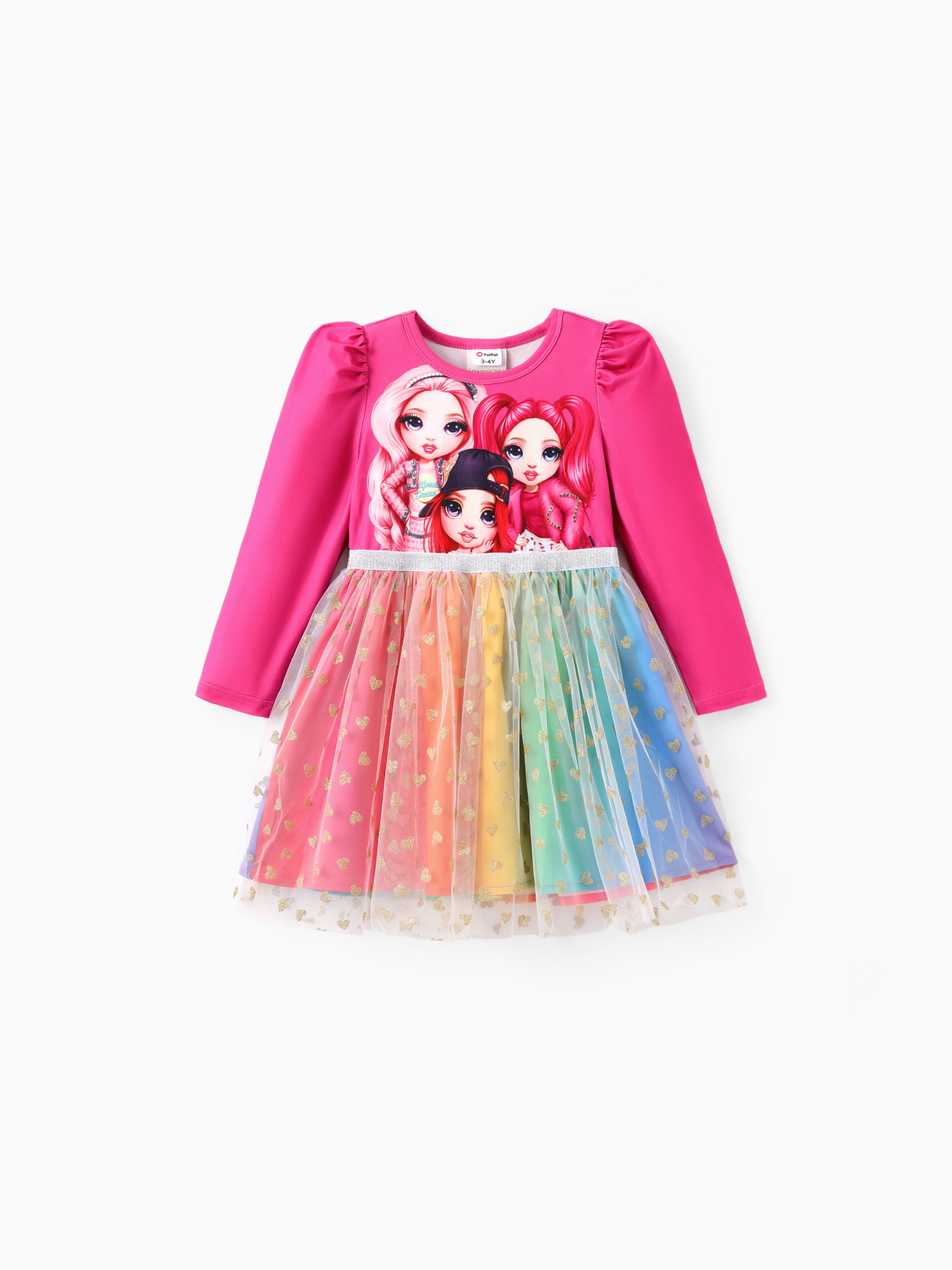 

Rainbow High Toddler/Kid Girl 1pc Bella/Ruby/Violet Character Long-sleeve Gradient Print Mesh Dress